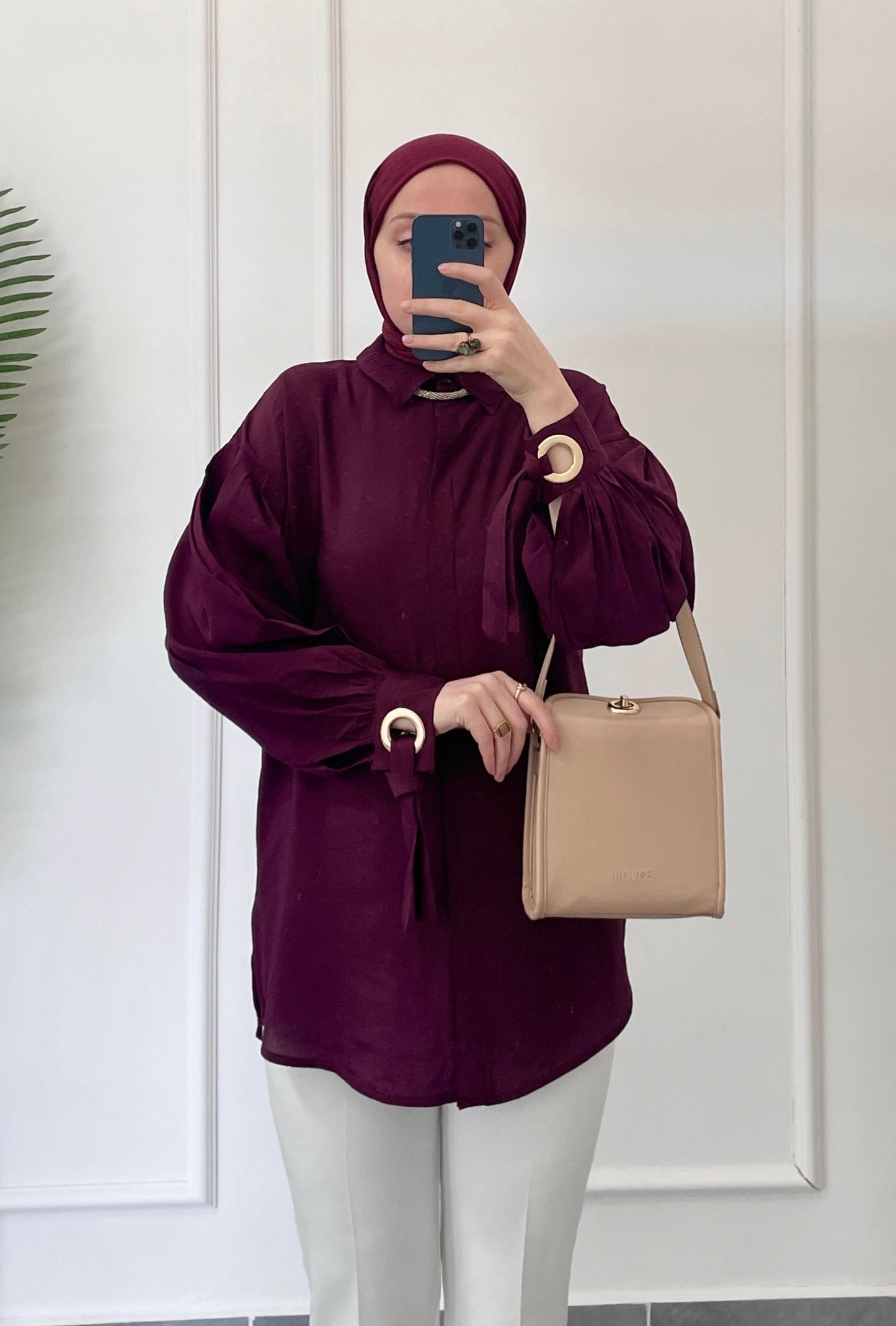 Kuş Gözü Tasarım Tencel Gömlek Bordo