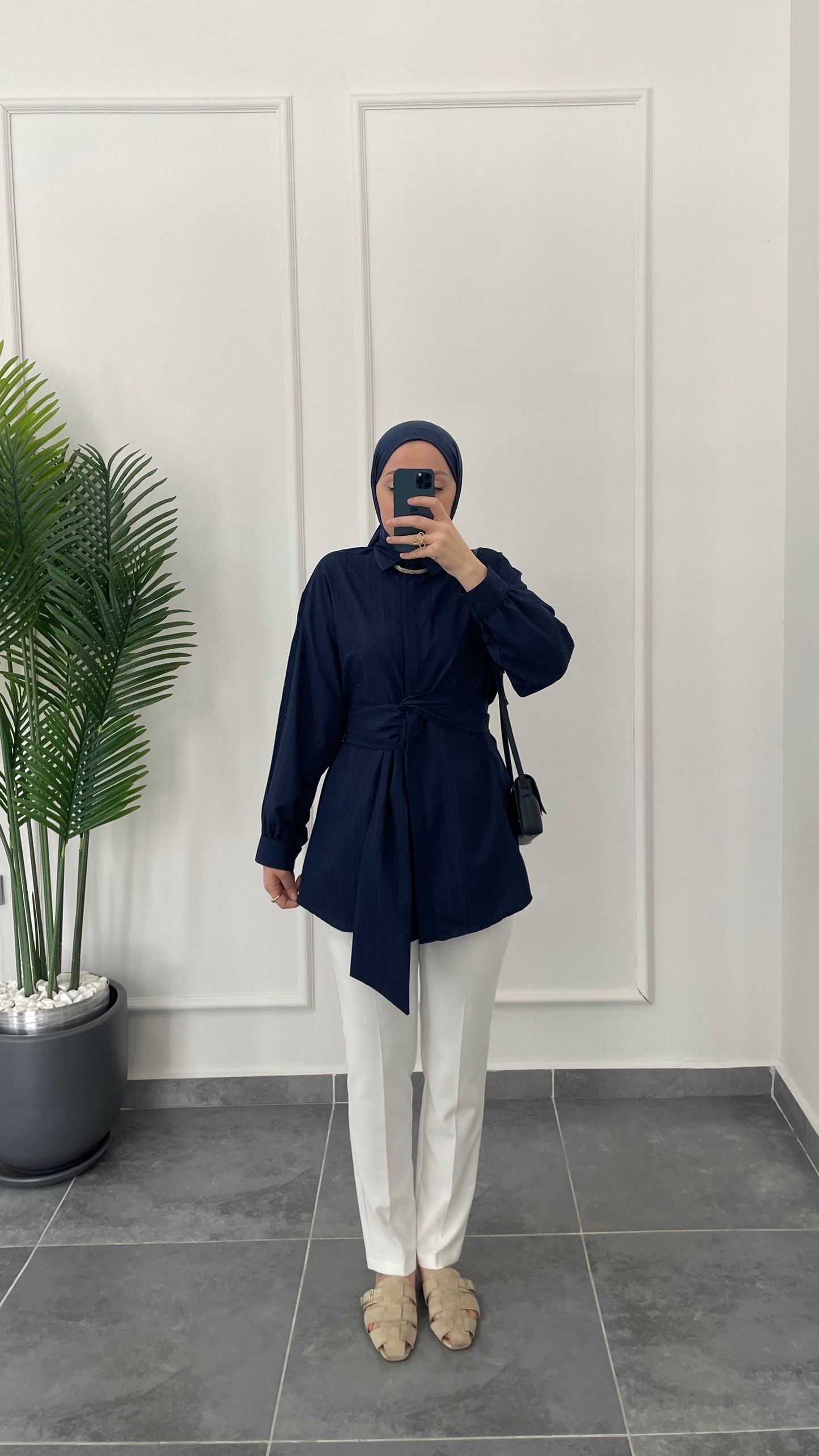 Bel Bağlama Tasarım Gömlek-Lacivert