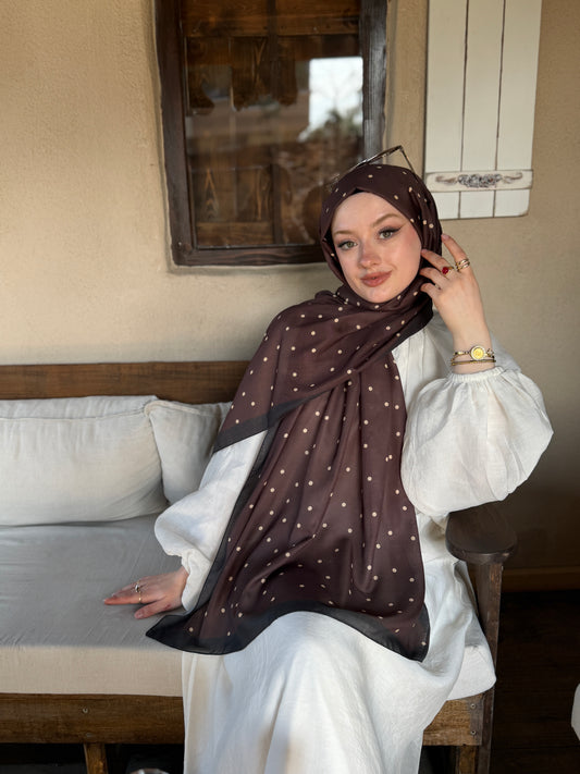 Mini Puantiye Desen Pamuk Soft Şal  Acı Kahve