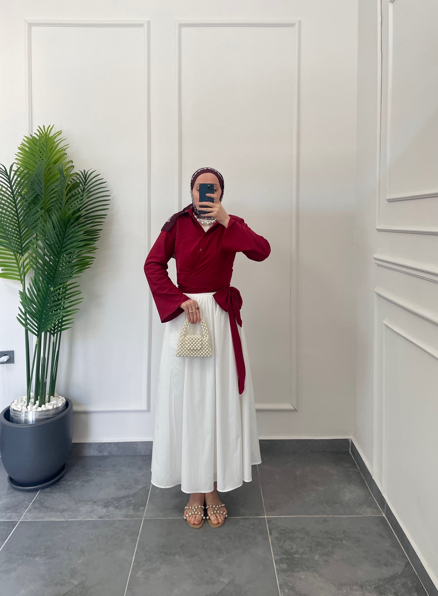 İspanyol Kol Bel Bağlamalı Gömlek-Bordo