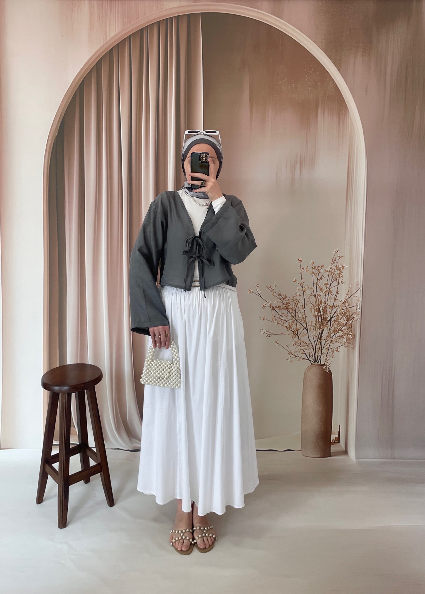 Modal Kumaş Bağcıklı Kimono Gri