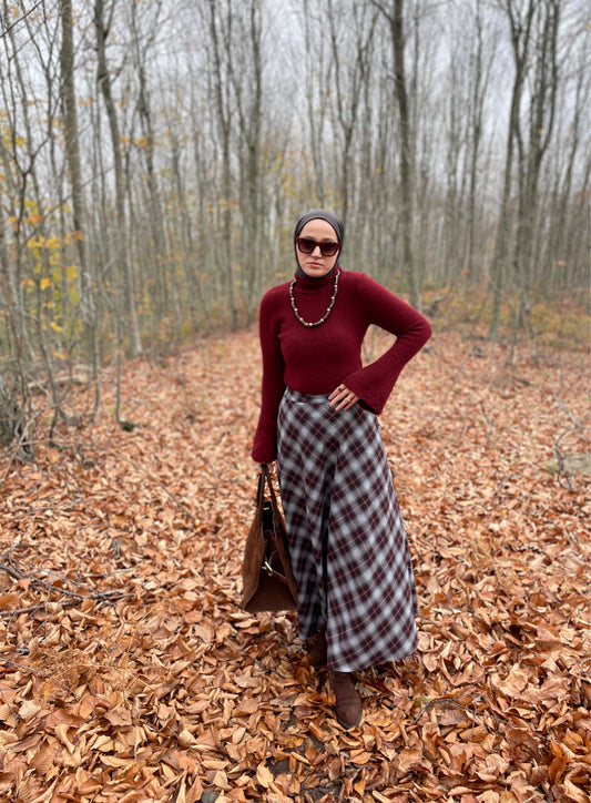 Ekose Desen Kloş Etek Bordo&Antrasit