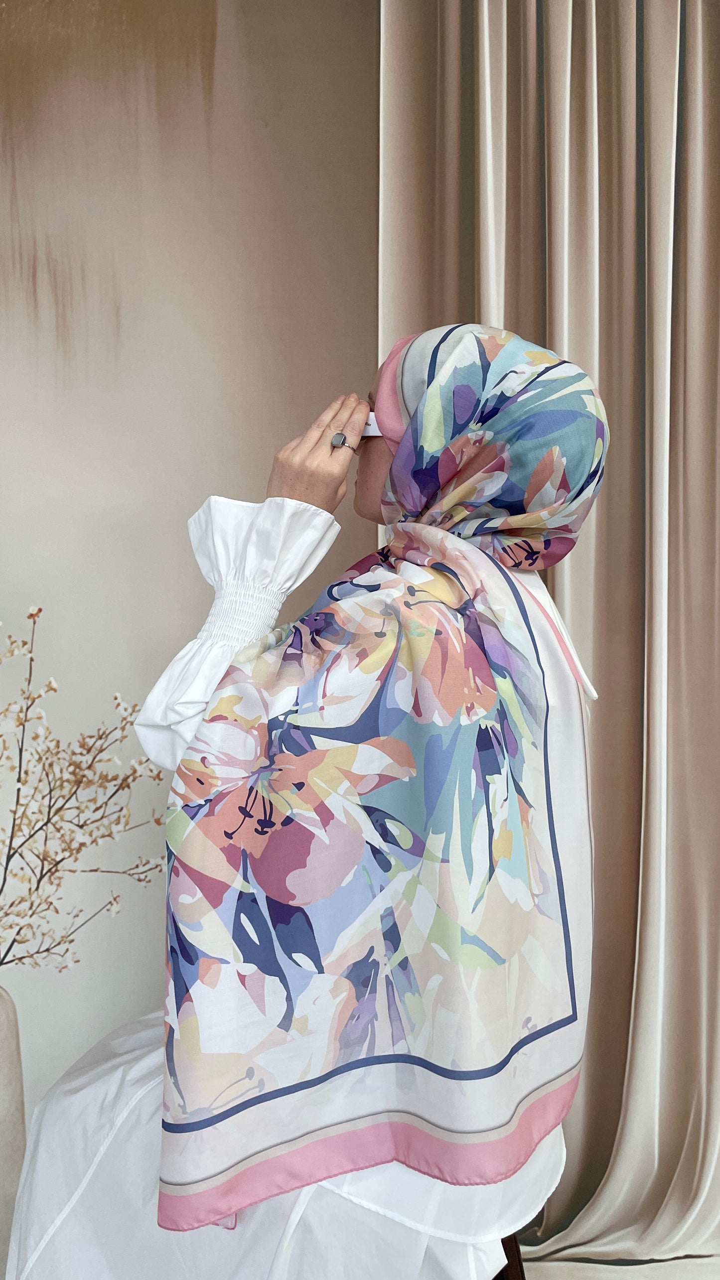 Ebruli Desen Pamuk Soft Şal Bebe Pembe