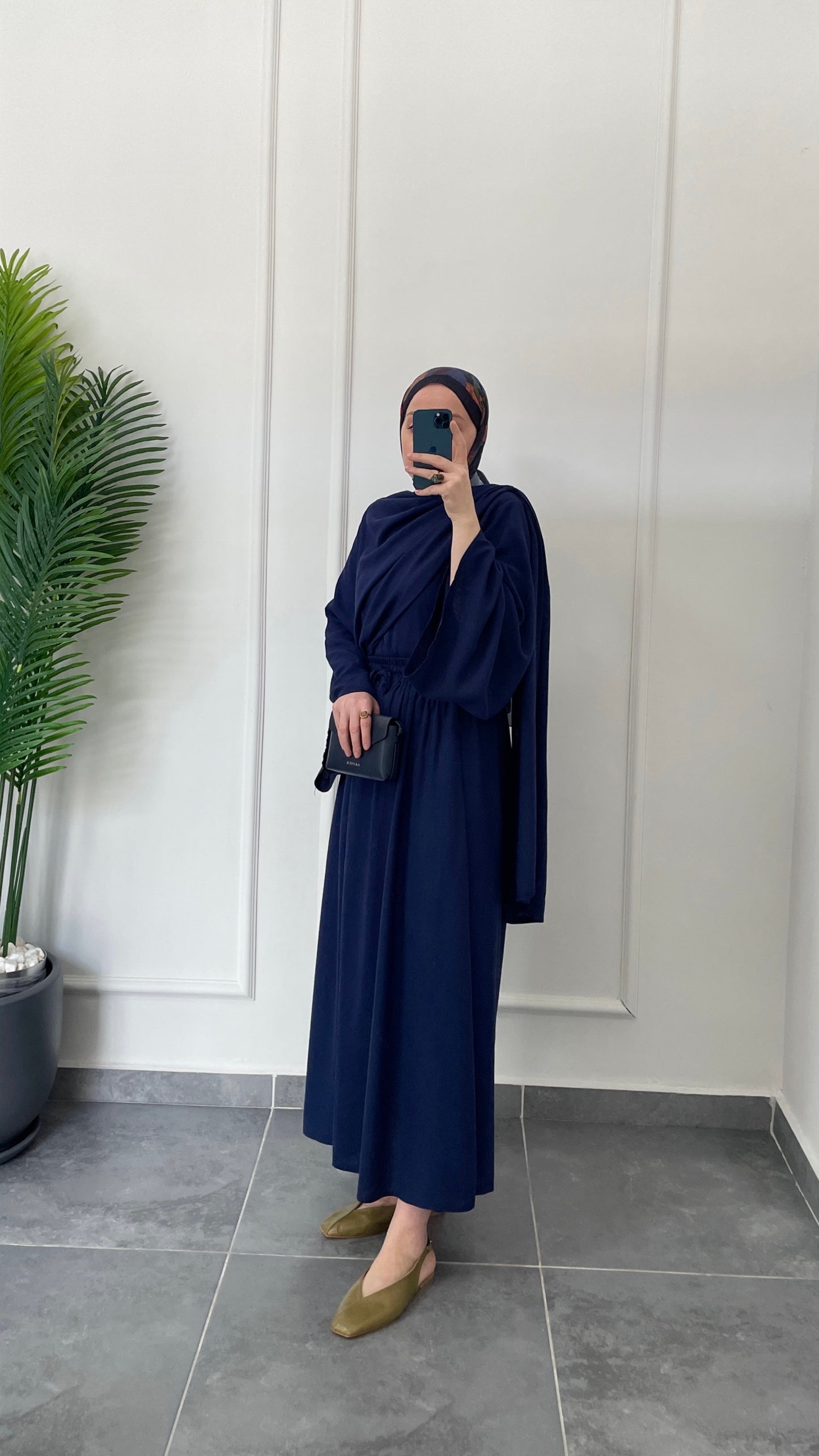 Pelerin Tasarım Ham Keten Etekli Takım-Lacivert