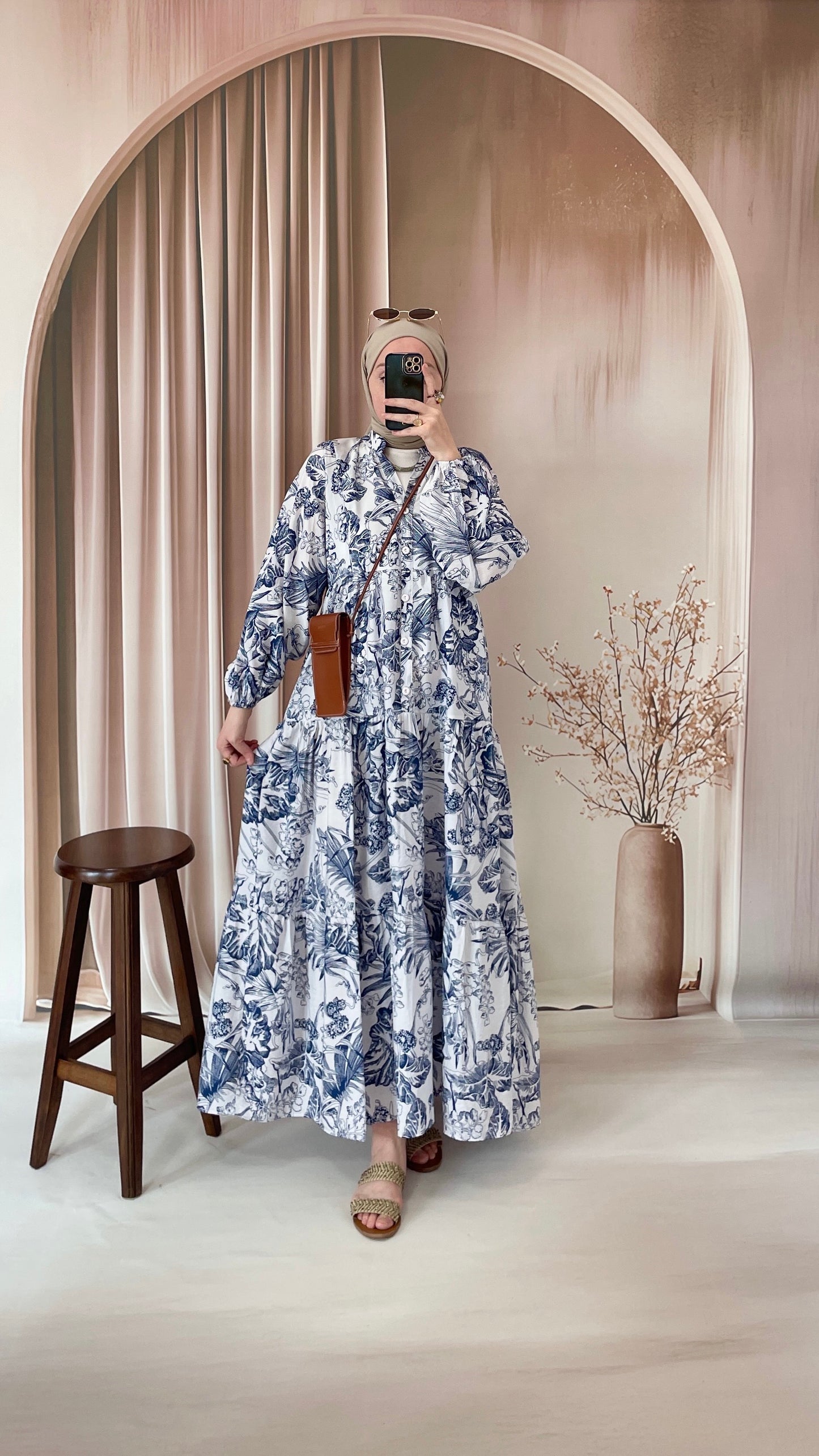 Mango Retro Desen Elbise Lacivert