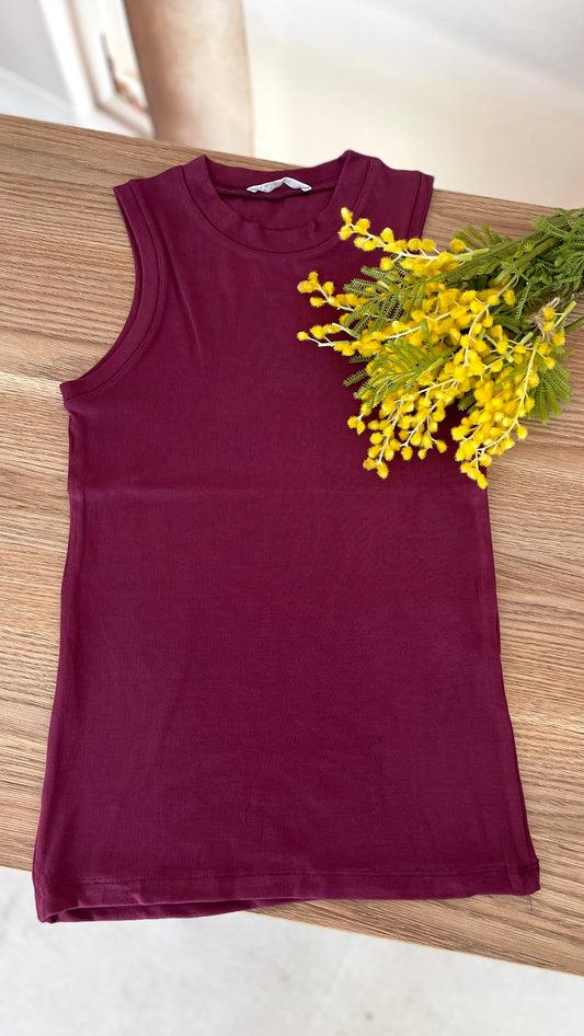 %100 Pamuklu Kolsuz Body Bordo