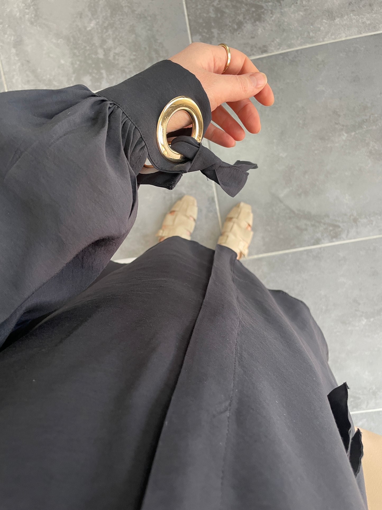 Kuş Gözü Tasarım Tencel Gömlek-Siyah