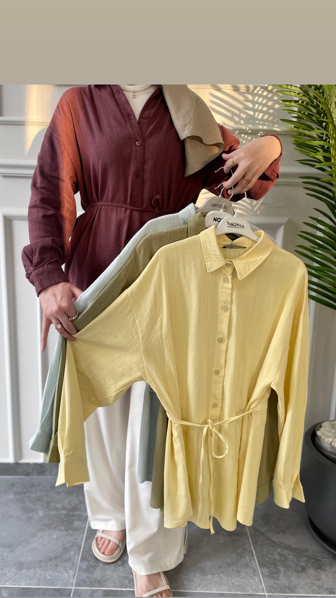 Ham Keten Seyyar Kemerli Gömlek-Soft Sarı