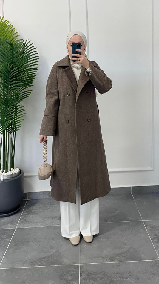 Kimono Tasarım Kaşe Kaban Boz Kahve