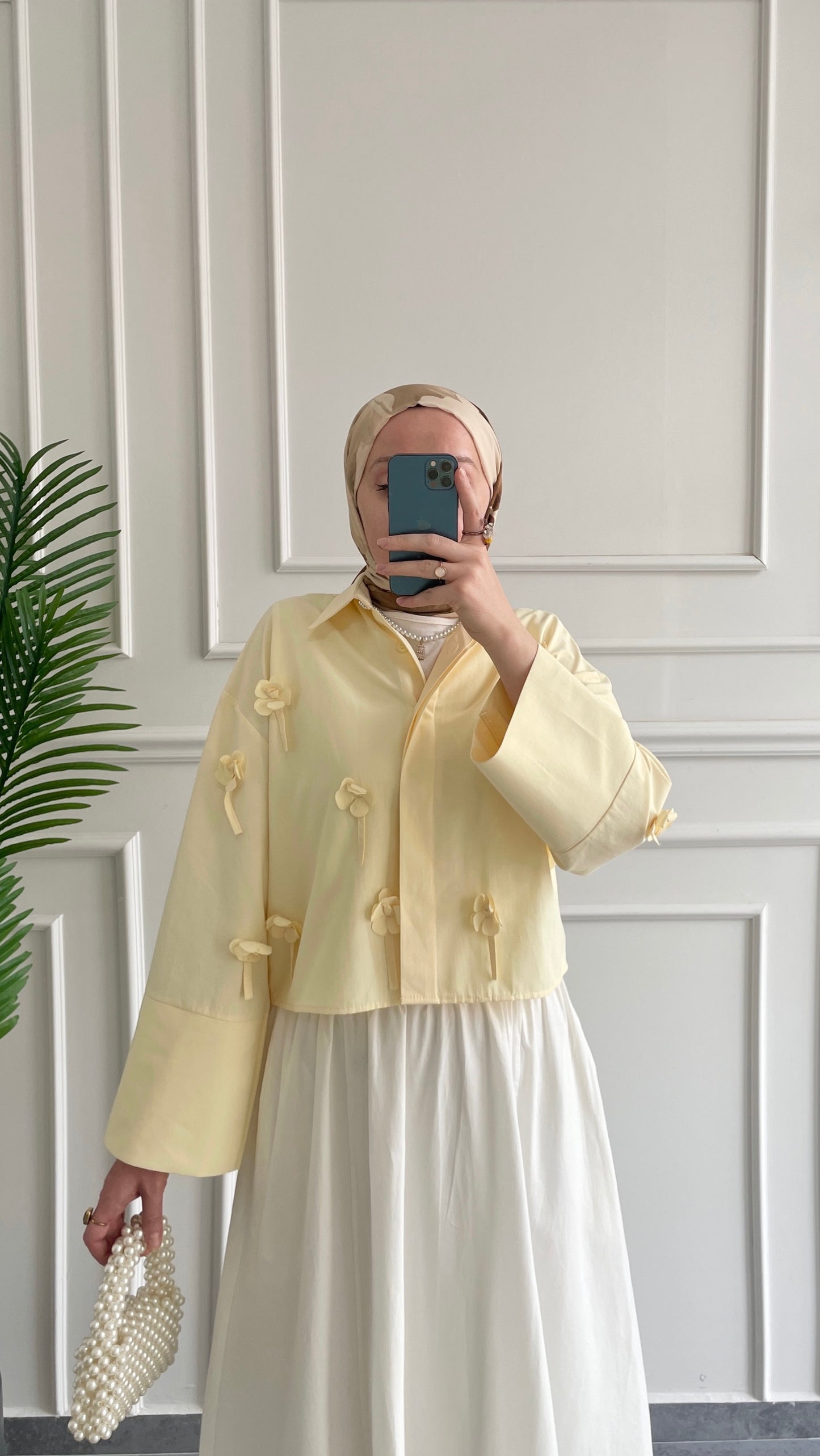 Papatyalı Poplin Gömlek-Soft sarı