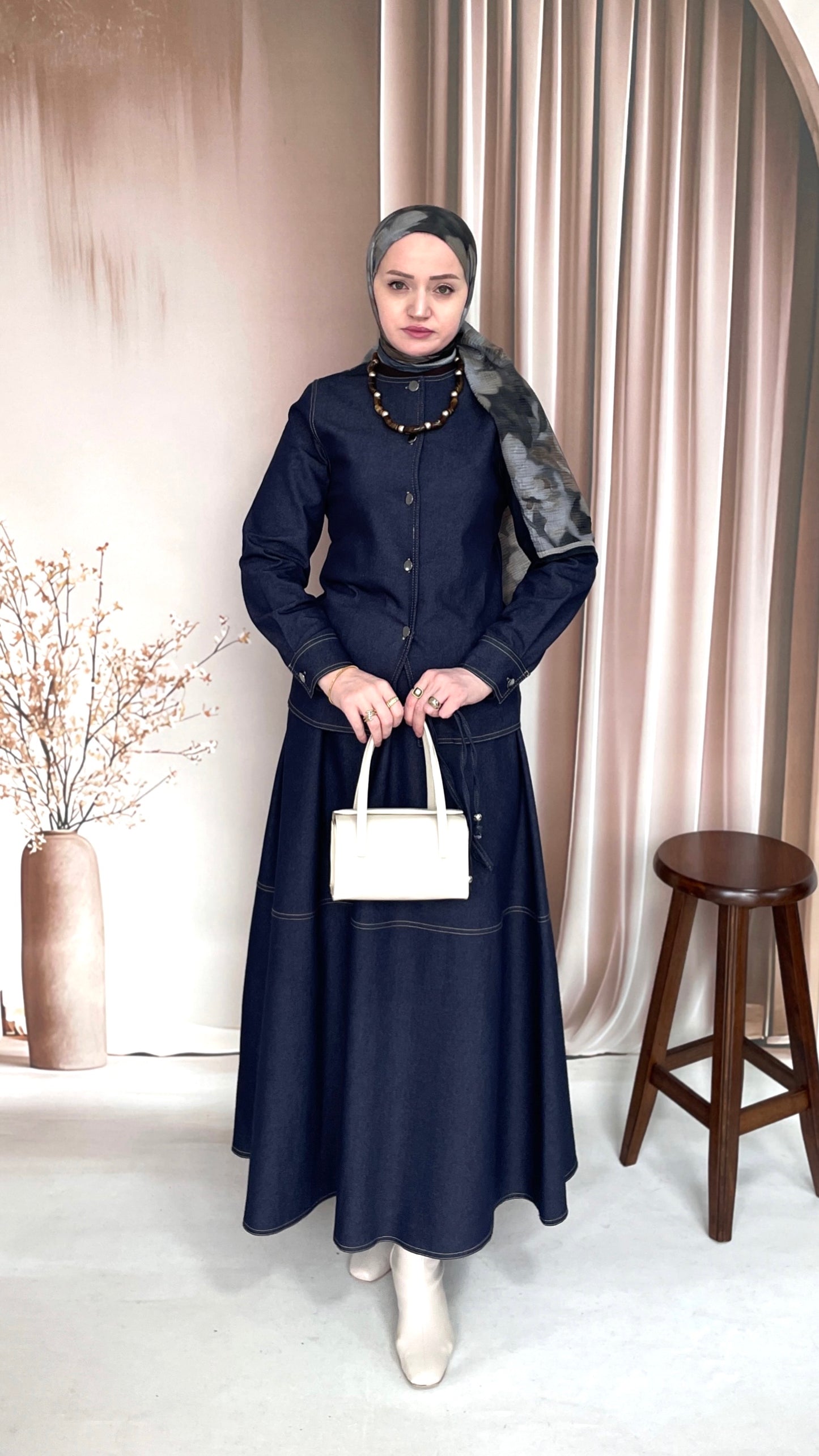 Premium Denim Etekli Takım Lacivert