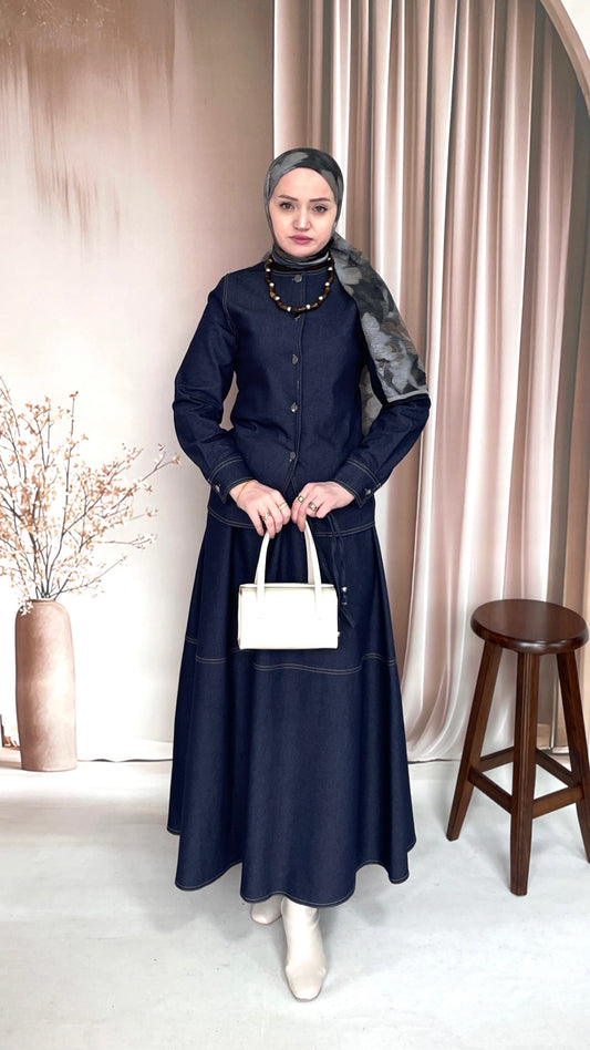 Premium Denim Etekli Takım Lacivert