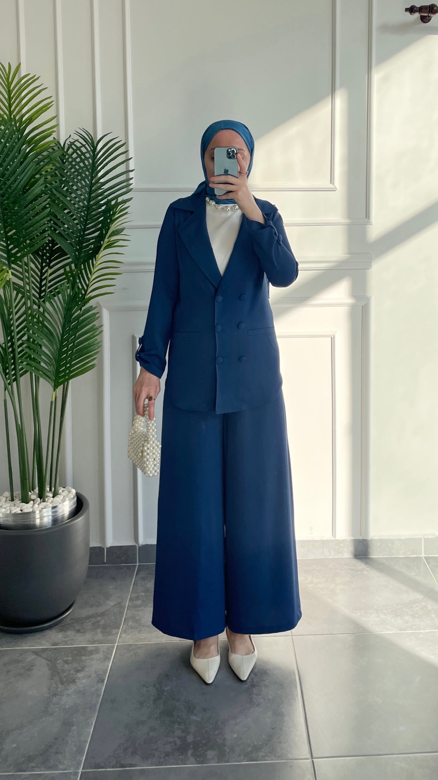 Ceket Etek Pantolon&İçlik 3’lü Takım İndigo