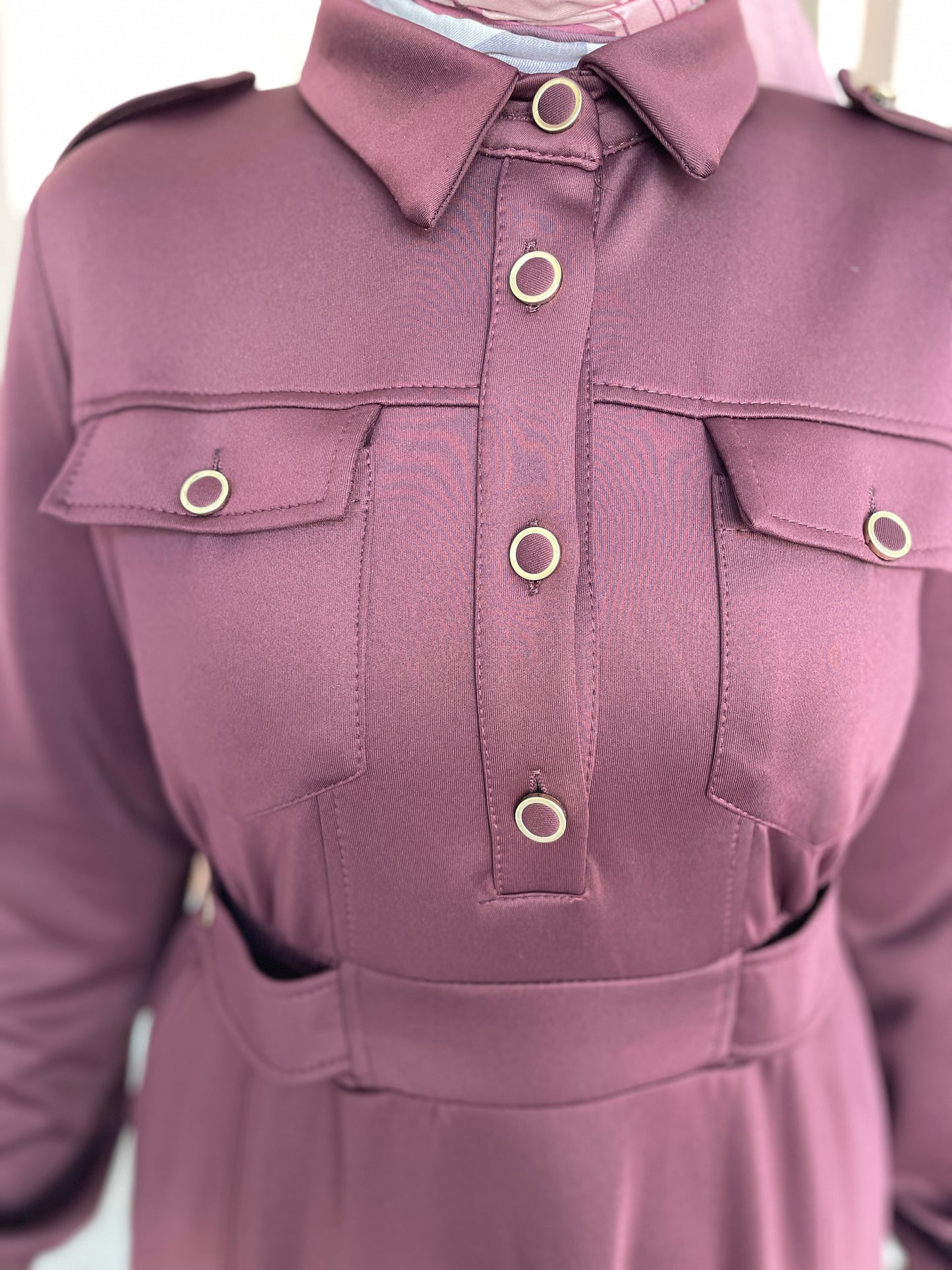 Apoletli Premium Scuba Elbise Bordo