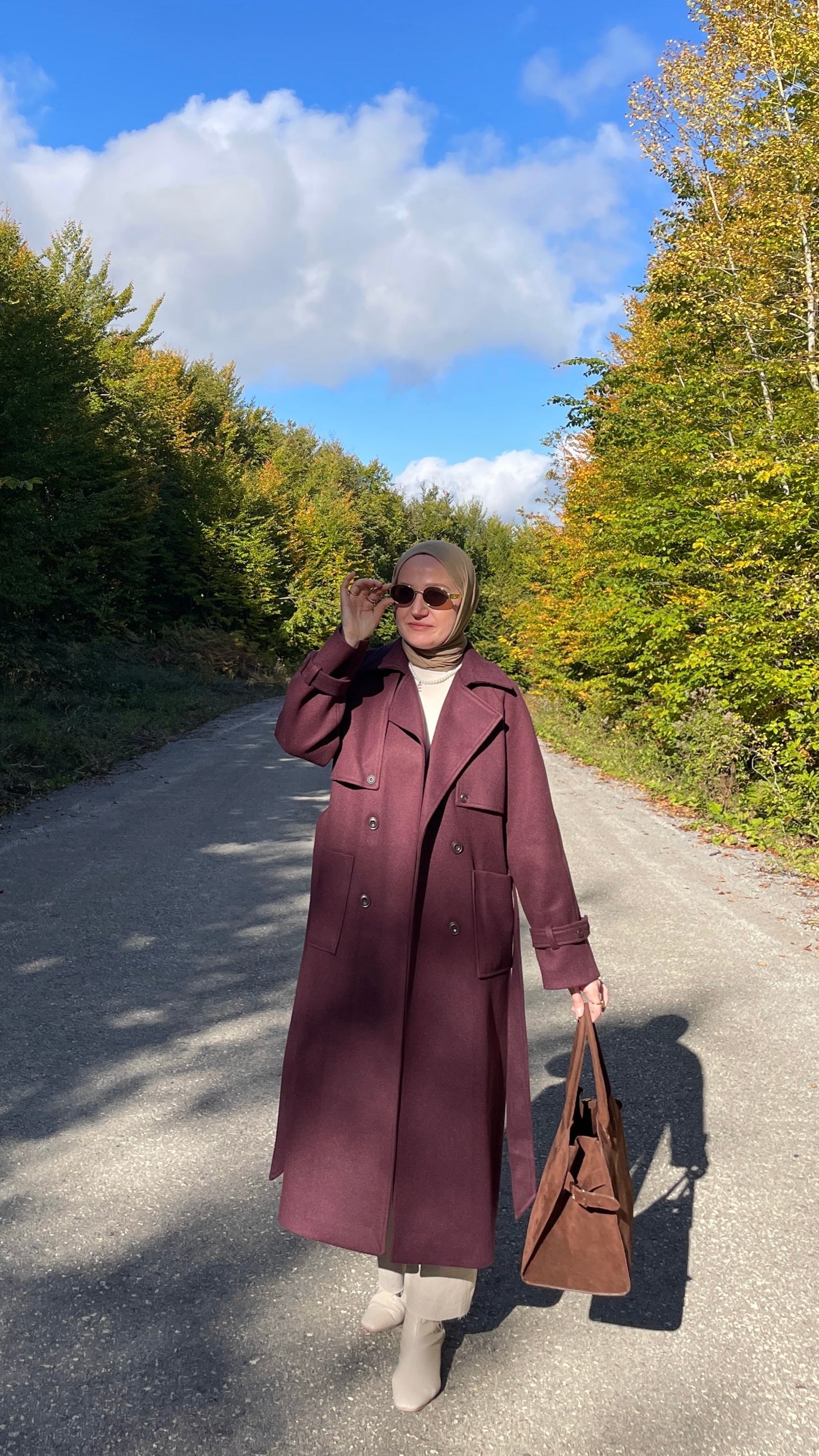 Trençkot Tasarım Premium Kaşe  Kaban Bordo