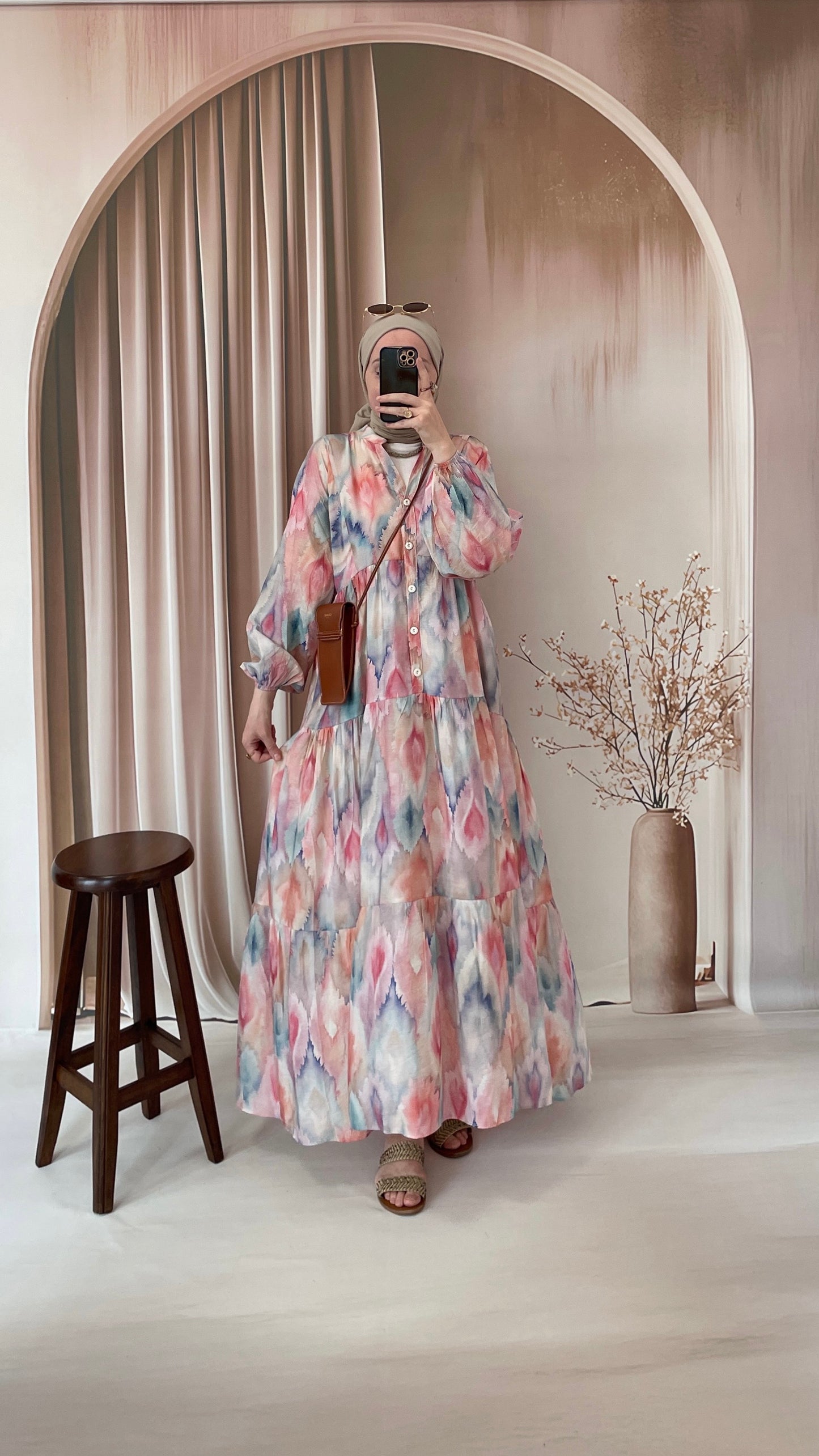 Mango Ebruli Desen Elbise