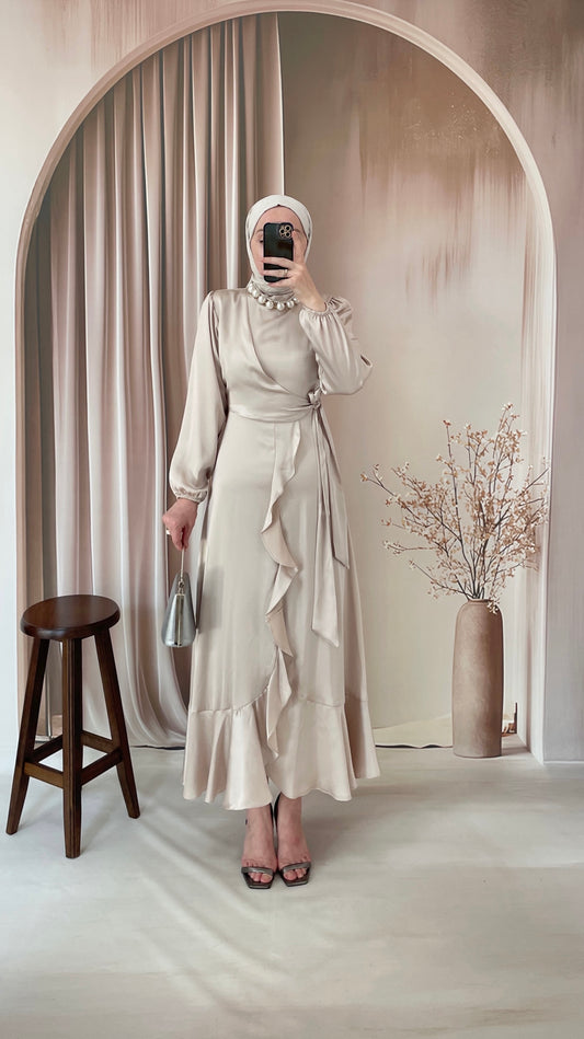 Nova Saten Elbise Taş