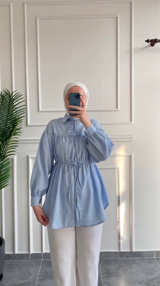 Fiyonklu Pinterest Gömlek-Bebe Mavi