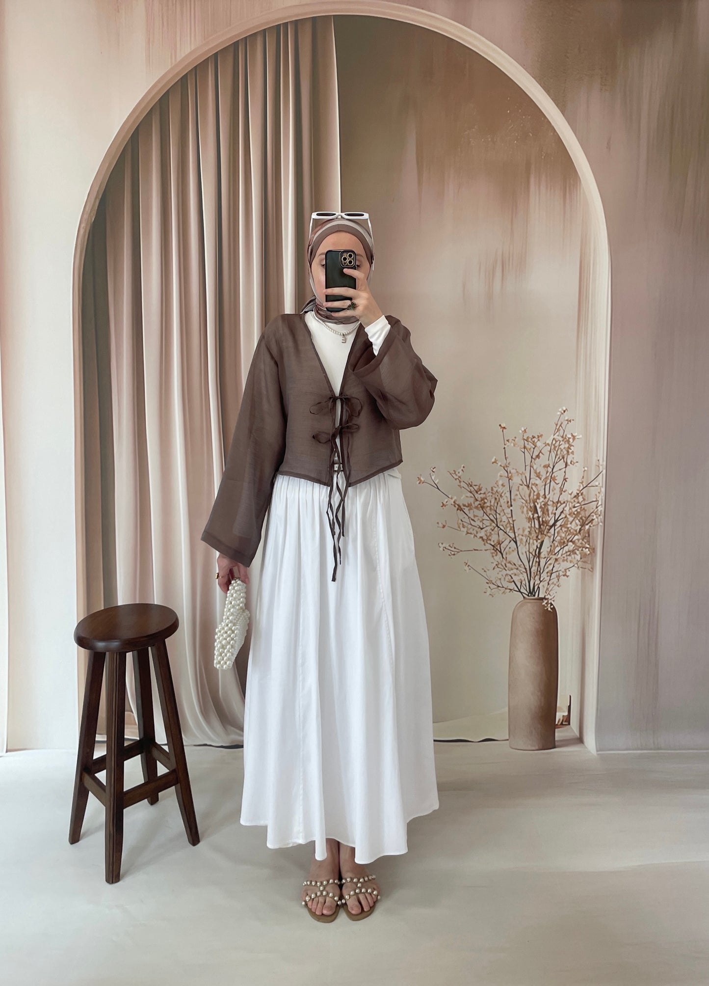 Modal Kumaş Bağcıklı Kimono Kahverengi