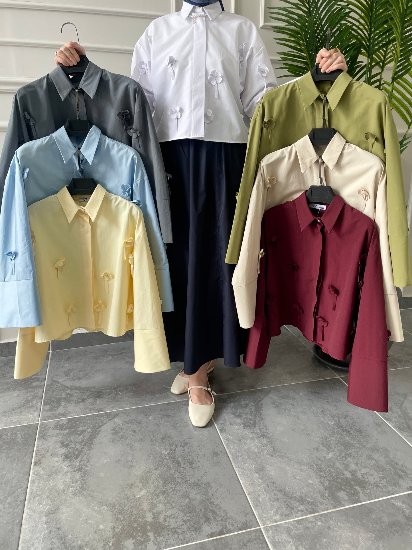 Papatyalı Poplin Gömlek beyaz