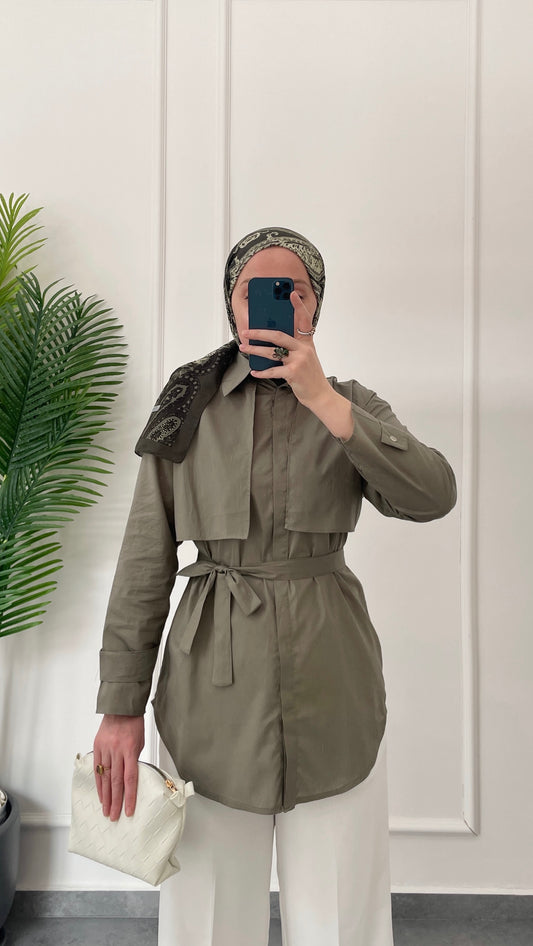 Ceket Tasarım Poplin Gömlek-Haki