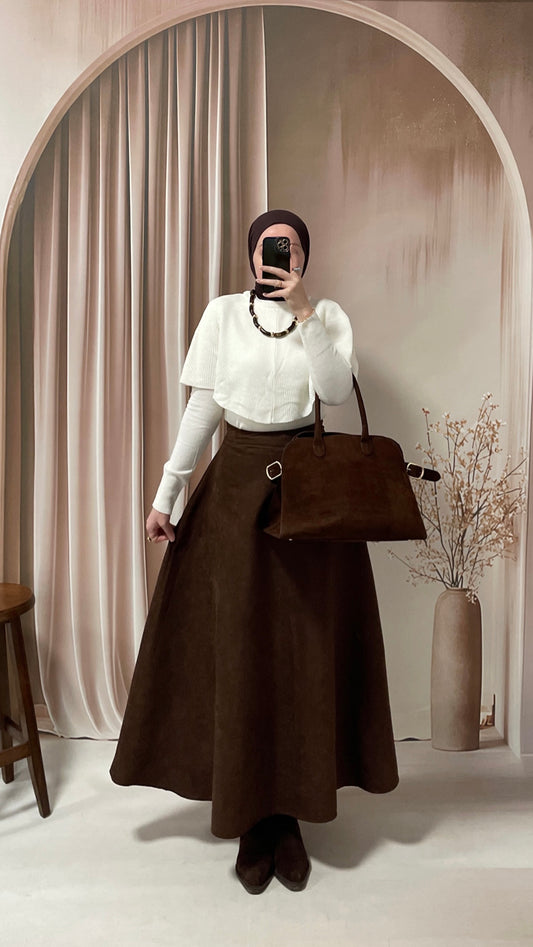 Premium Süet Çan Etek Acı Kahve