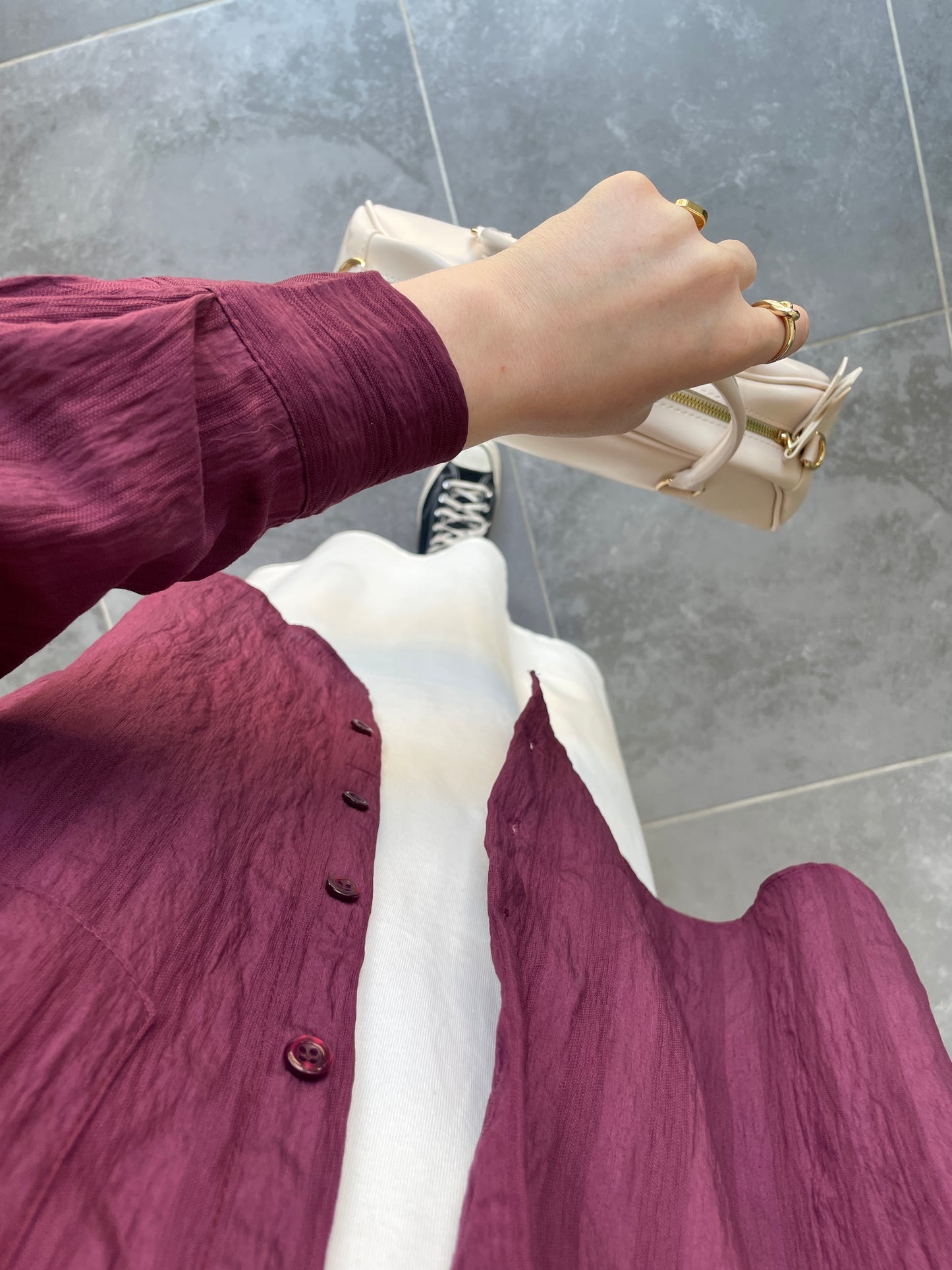 Kraş Kendinden Dokulu Gömlek-Bordo