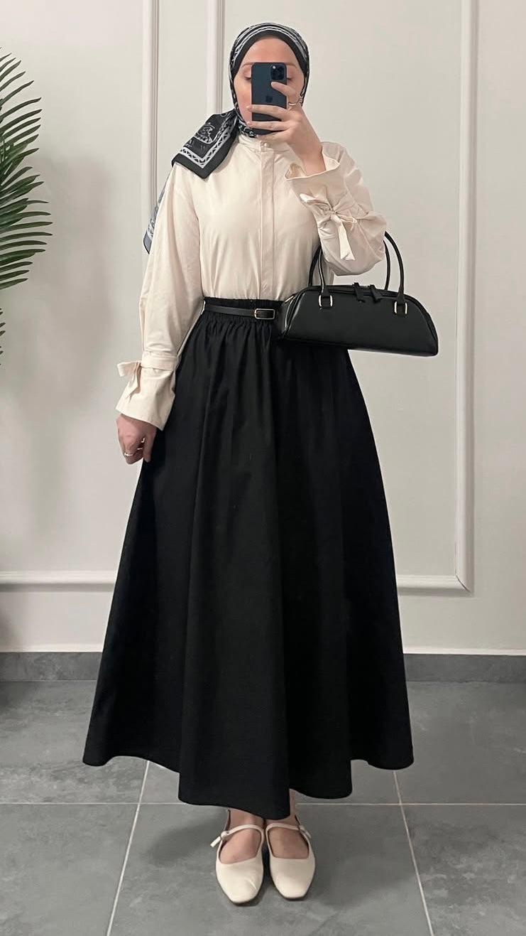 Poplin Kloş Etek Siyah