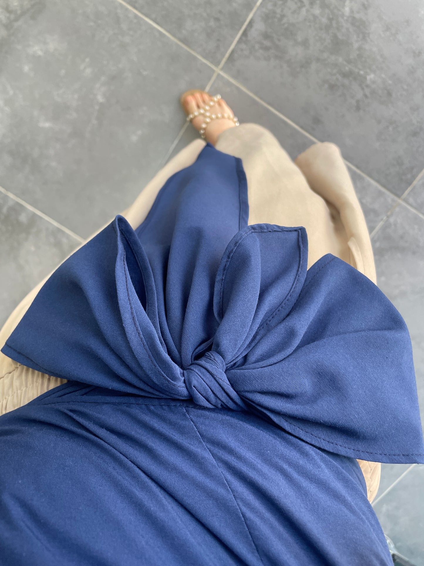 İspanyol Kol Bel Bağlamalı Gömlek-Lacivert