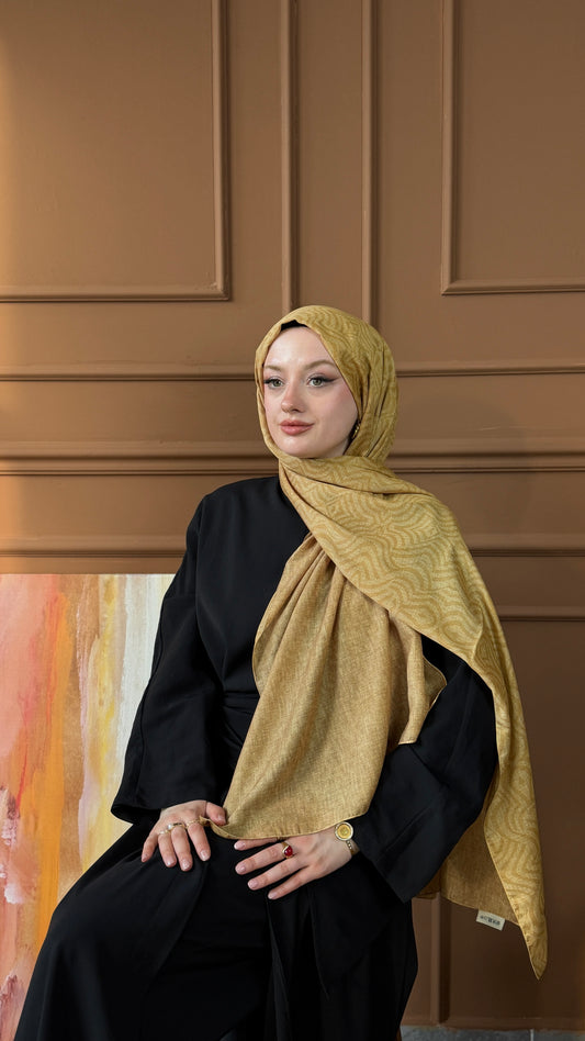 Çift Taraflı Şiraze Monogram Şal Hardal