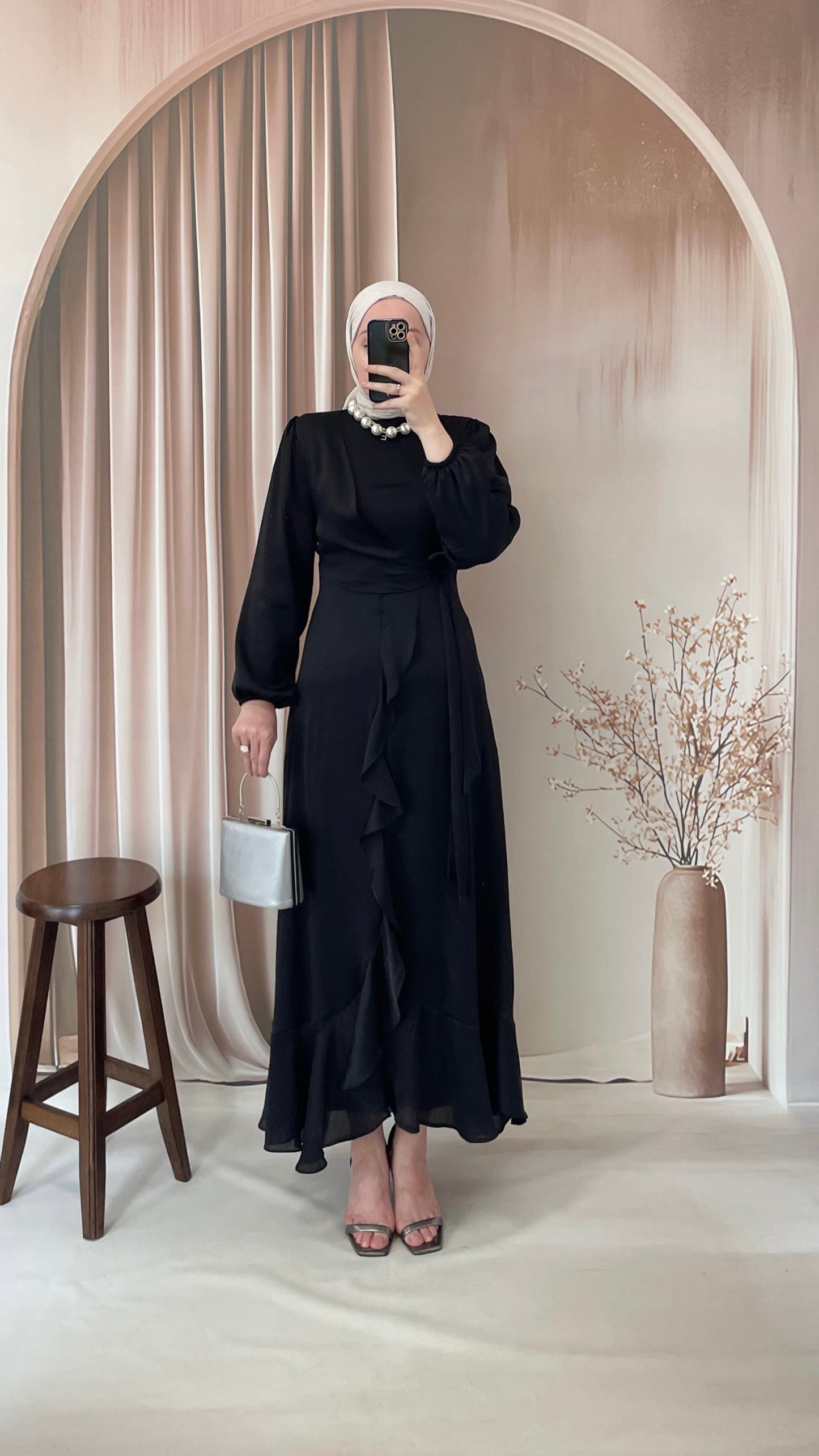 Nova Saten Elbise Siyah