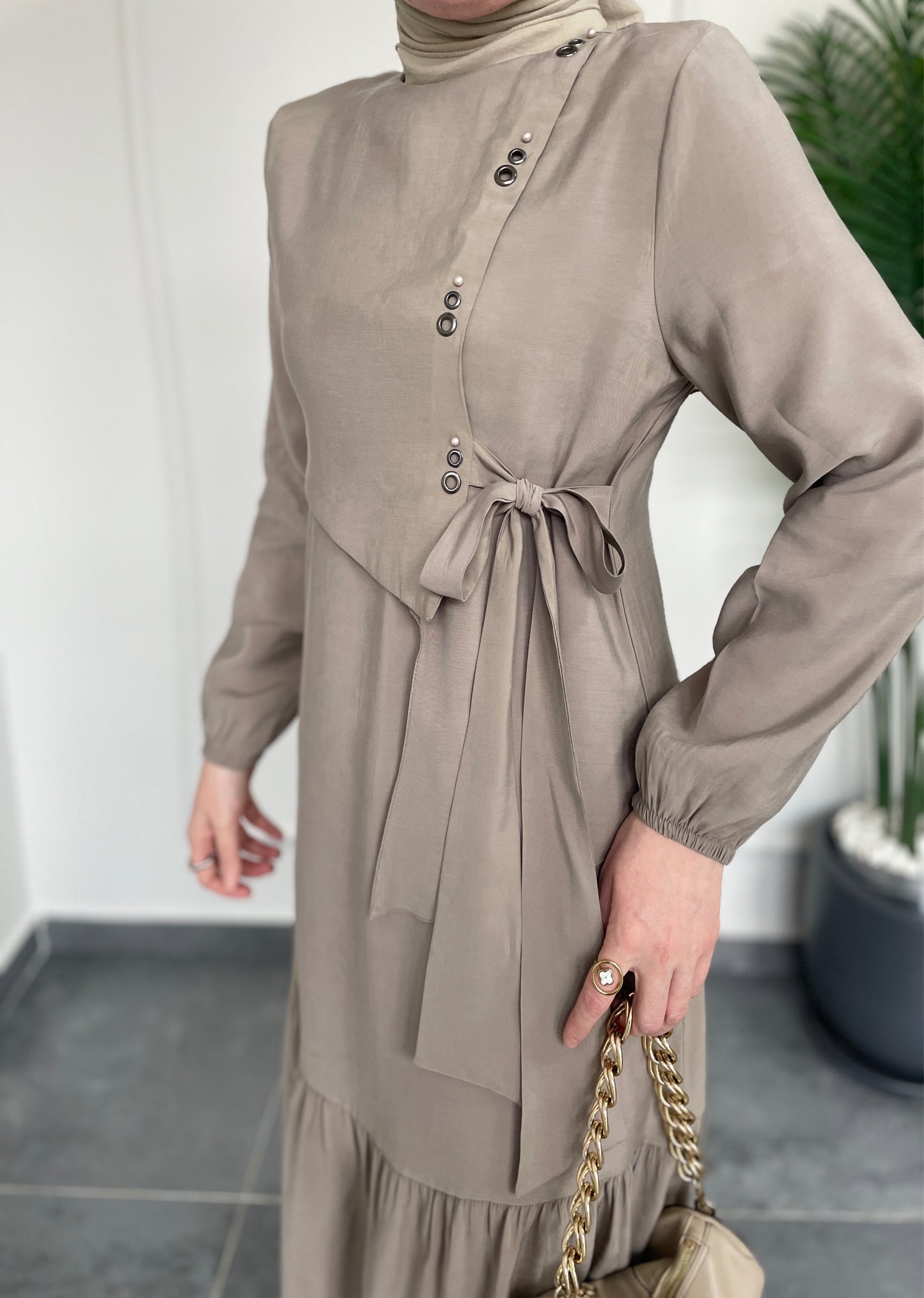 Lora Kuş Gözü Tasarım Elbise-Vizon