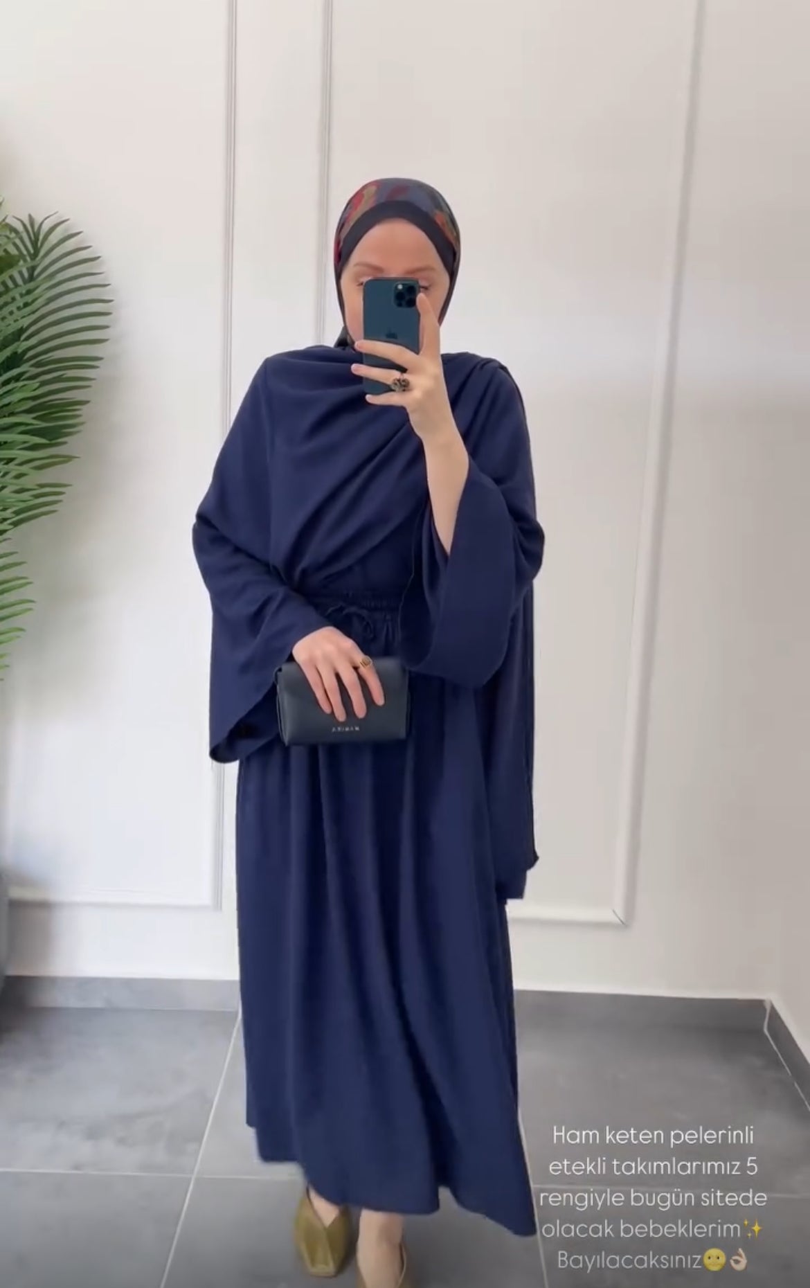 Pelerin Tasarım Ham Keten Etekli Takım-Lacivert