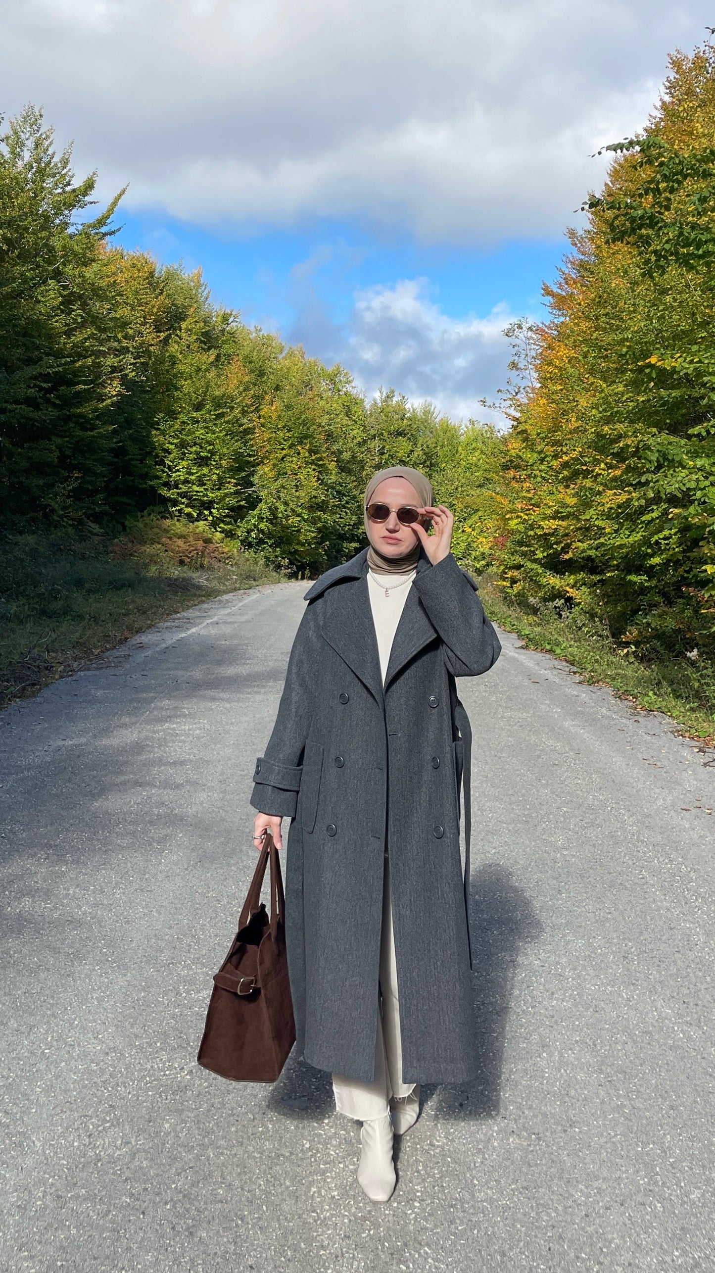 Kruvaze Yaka Premium Kaşe Kaban Antrasit