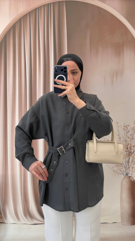 Kuş Gözü Kemerleri Premium Gömlek Antrasit