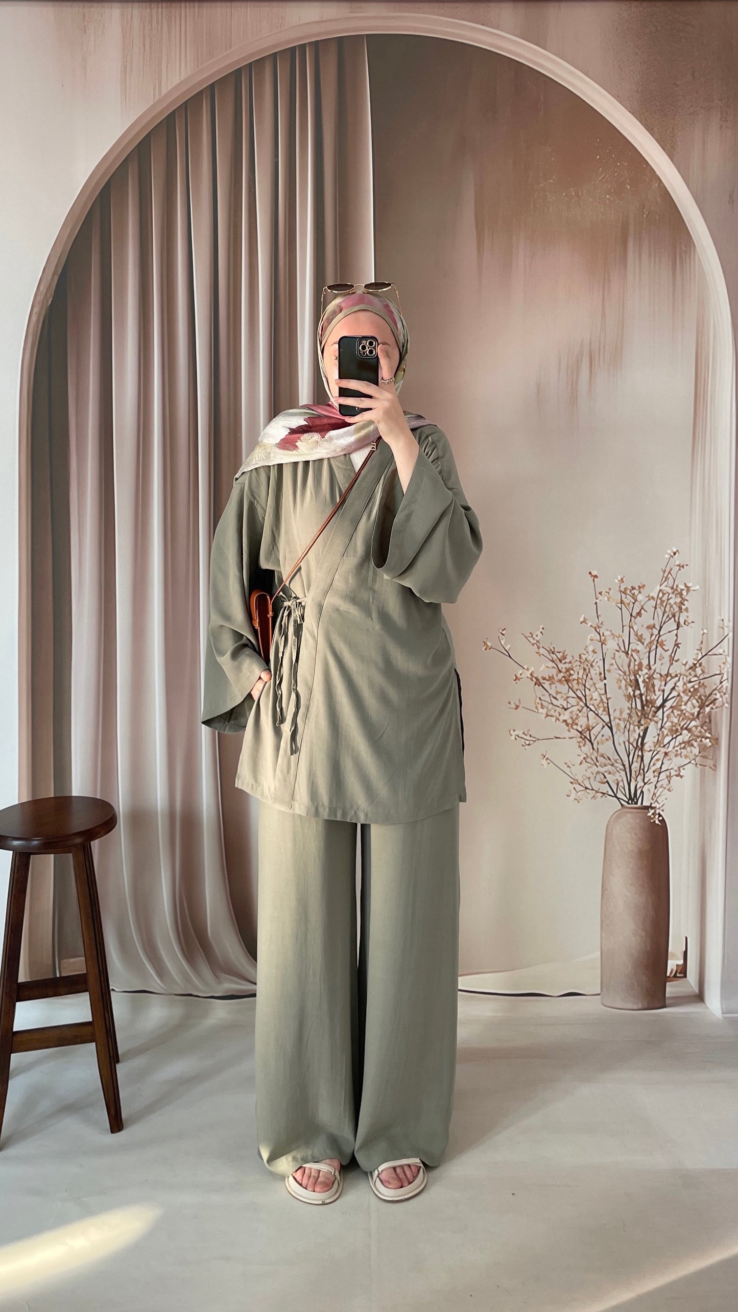 Organic Kumaş Kimono Takım Çağla