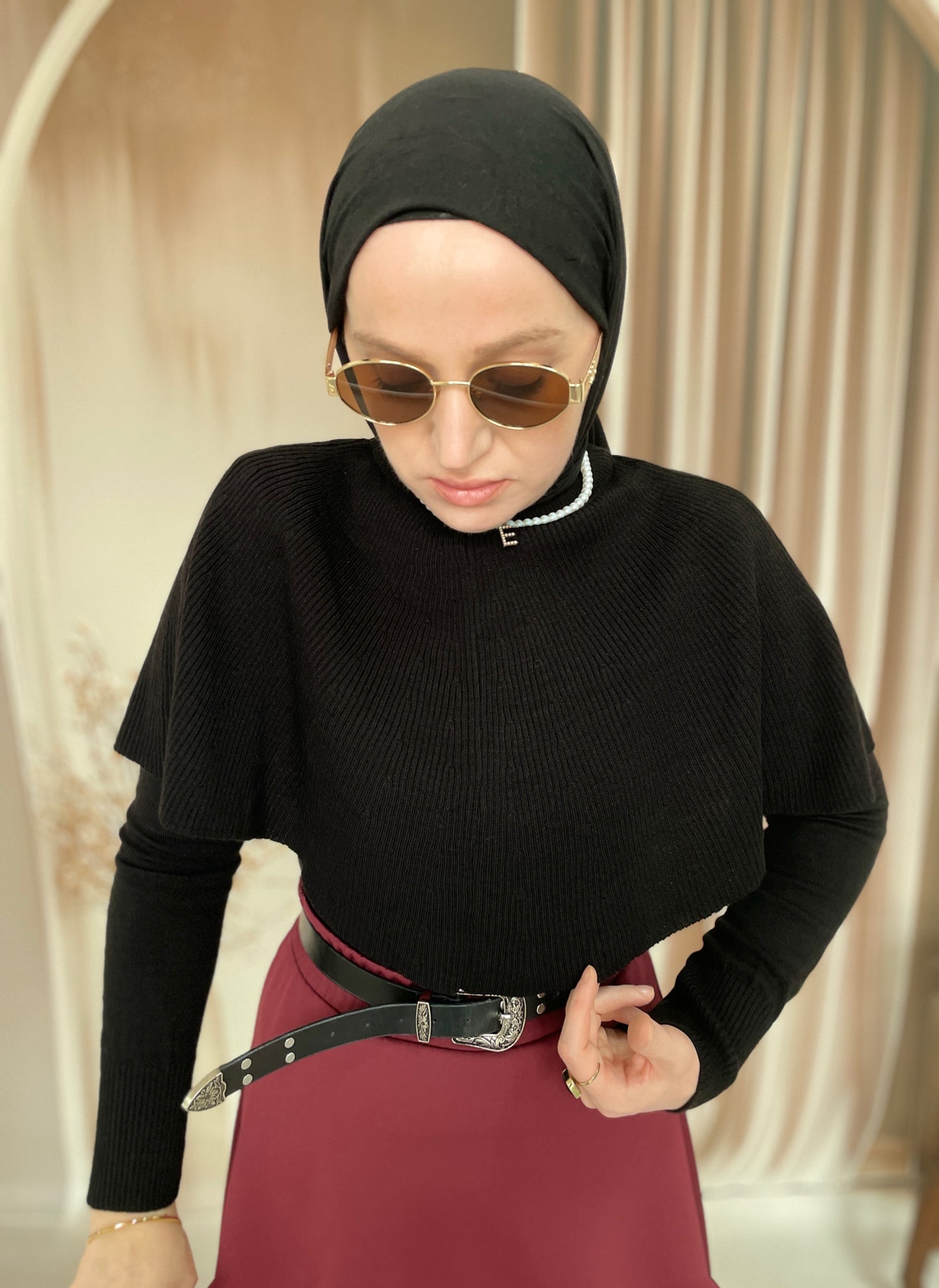 Pelerin Tasarım Kazak Siyah