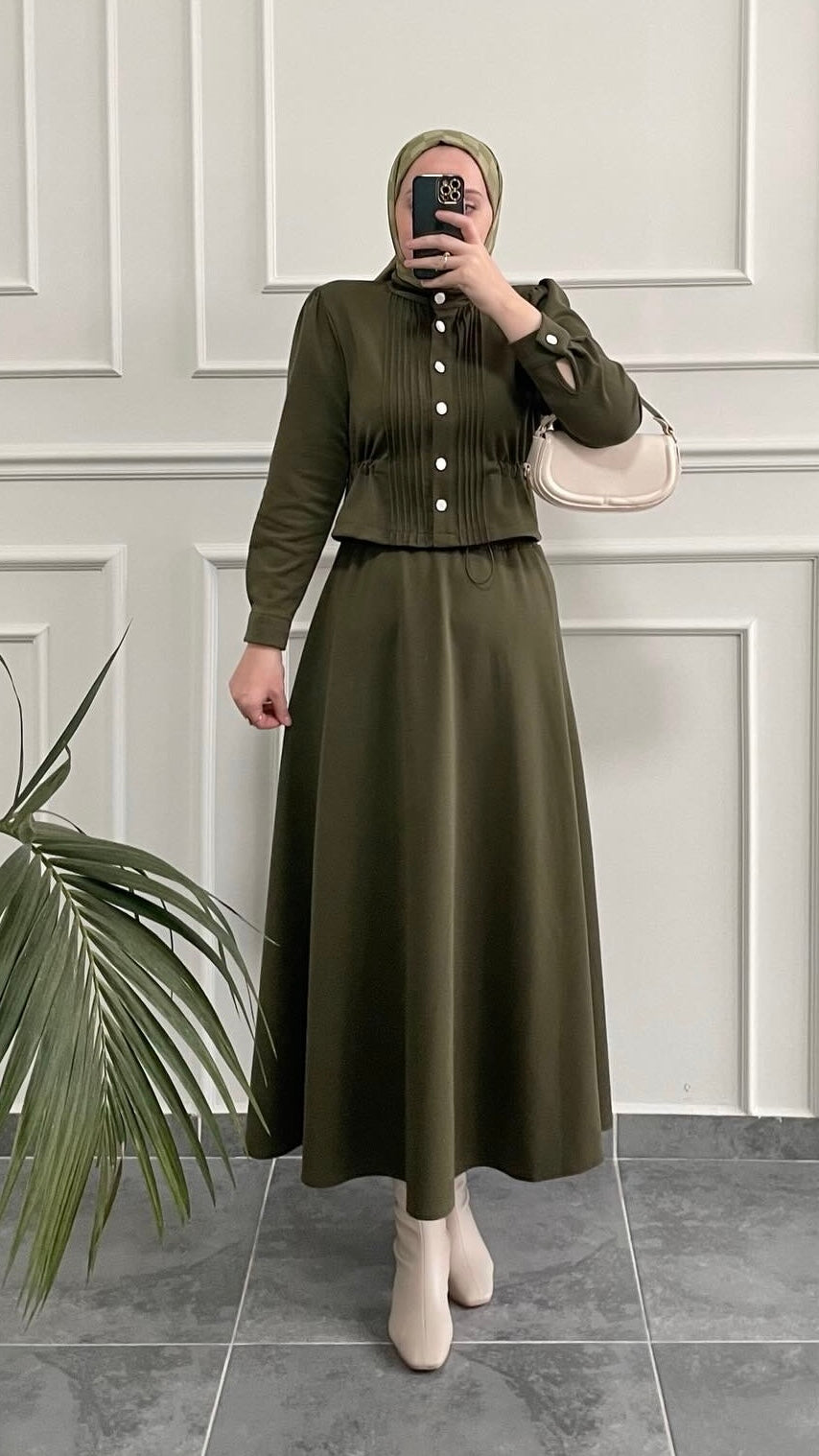 Modal Kumaş Etekli Takım Haki