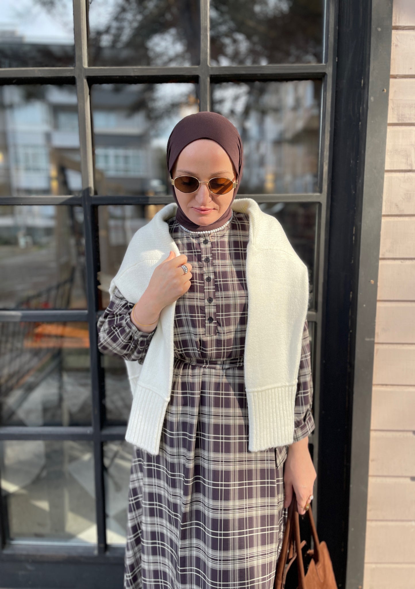 ZRA MODEL VİRAL EKOSE ELBİSE ACI KAHVE