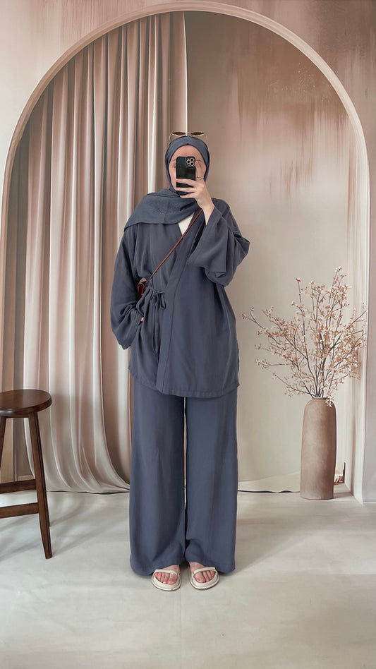 Organic Kumaş Kimono Takım Antrasit