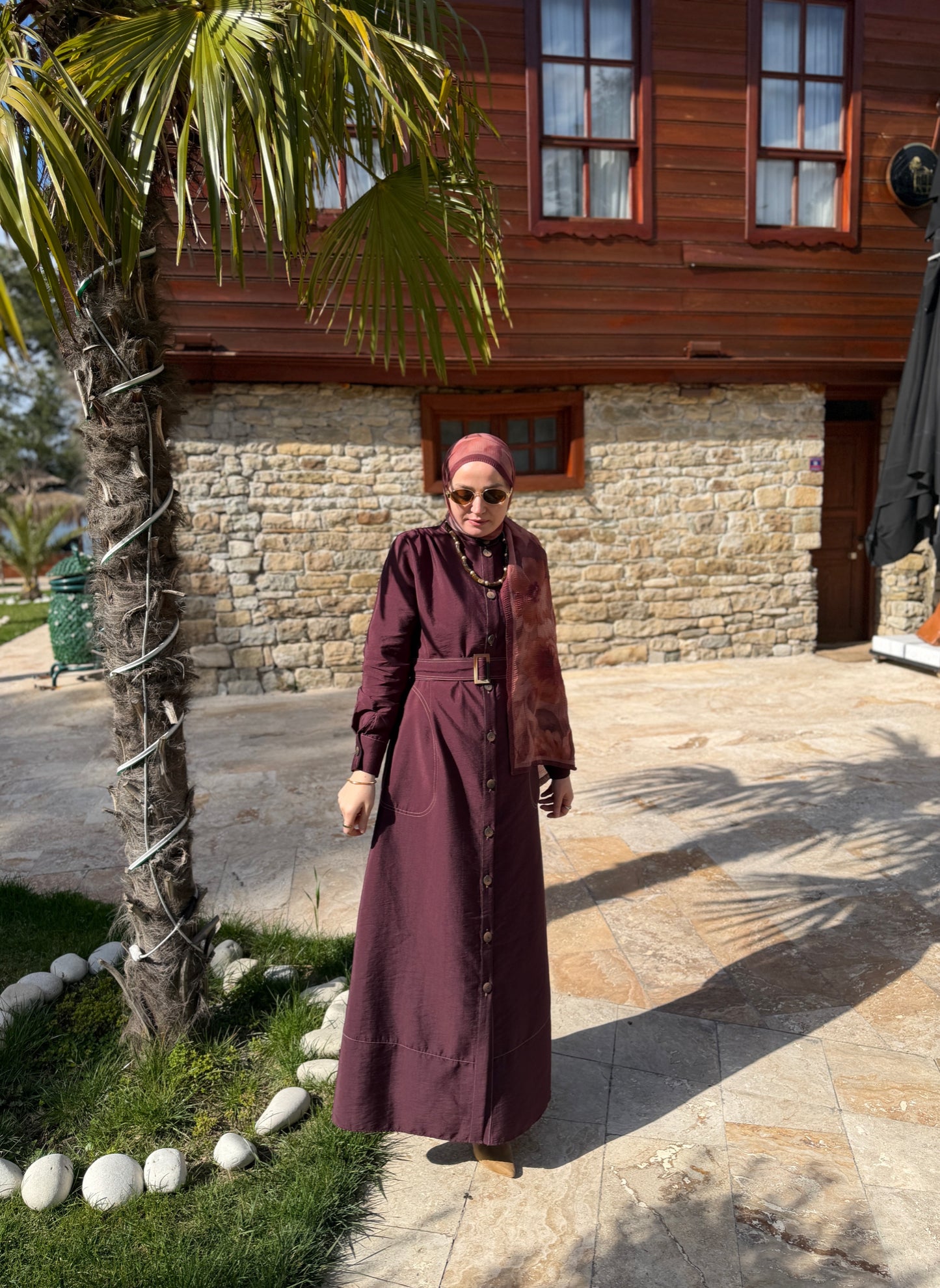 Lotus Müslin Şal Bordo&Somon