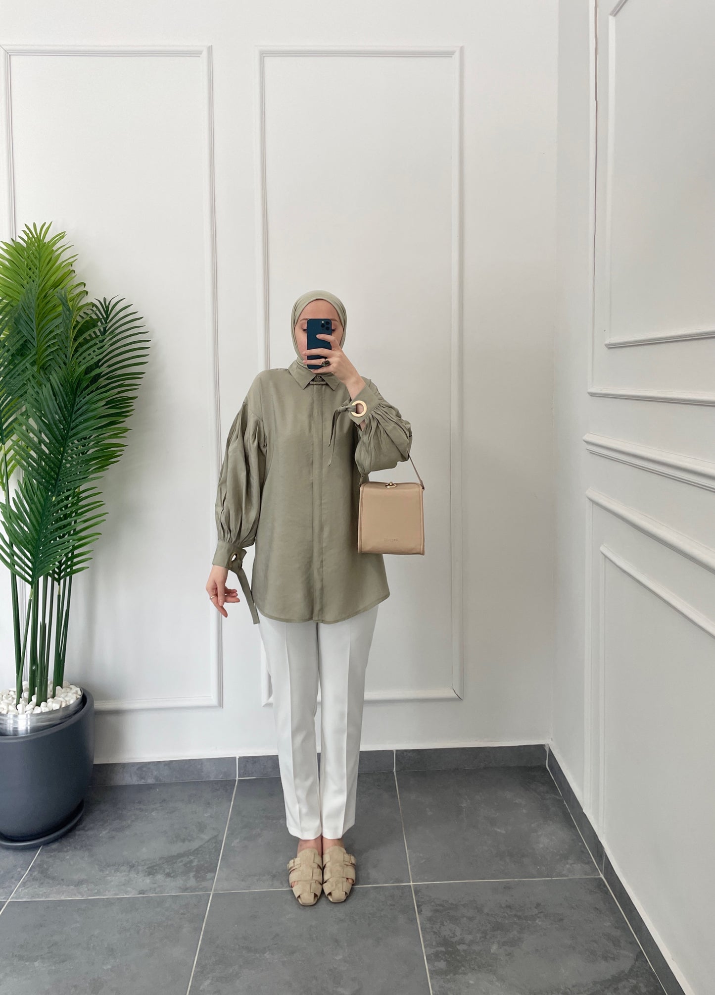 Kuş Gözü Tasarım Tencel Gömlek-Çağla