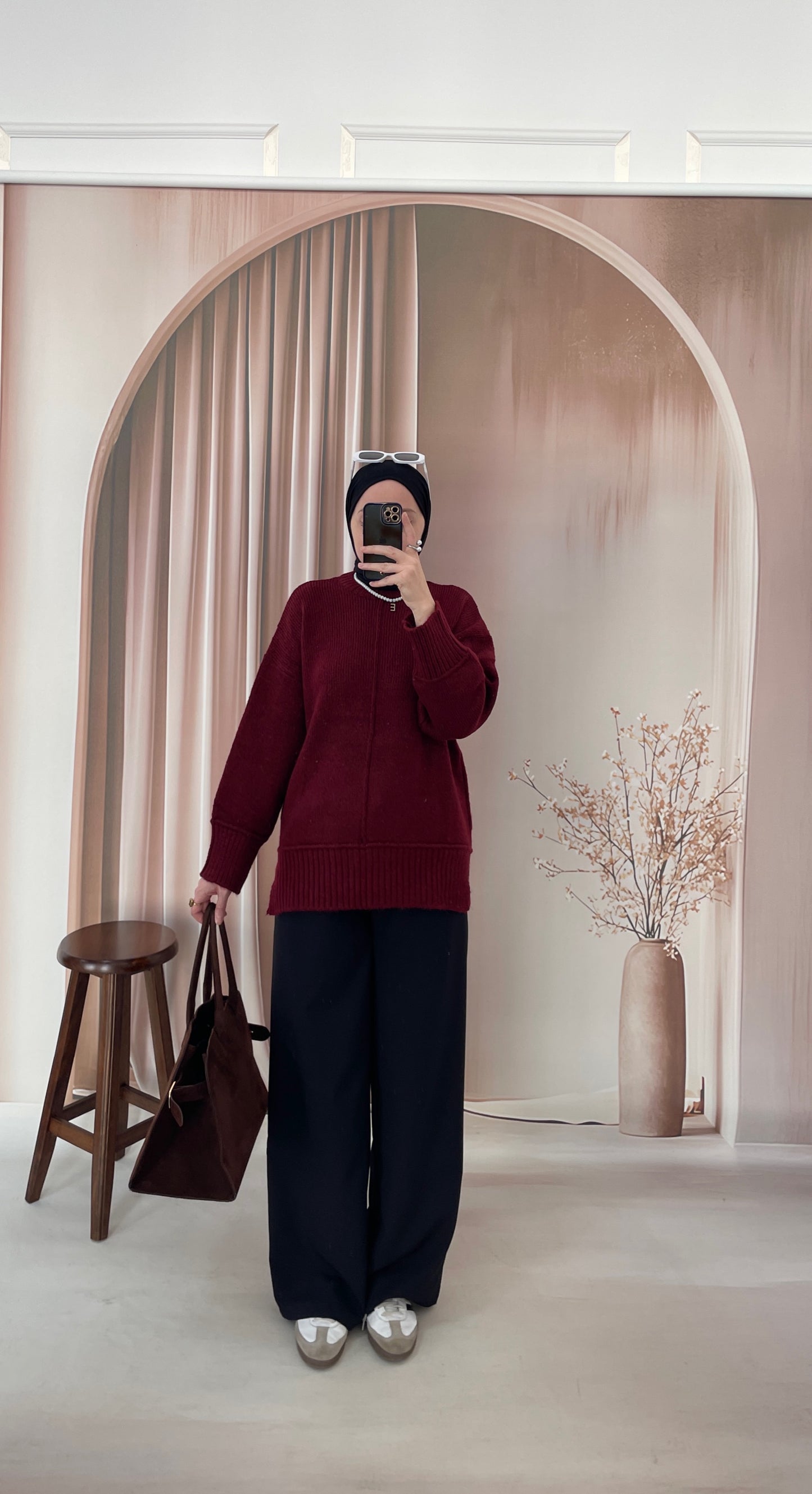 Basic Bisiklet Yaka Kazak Bordo