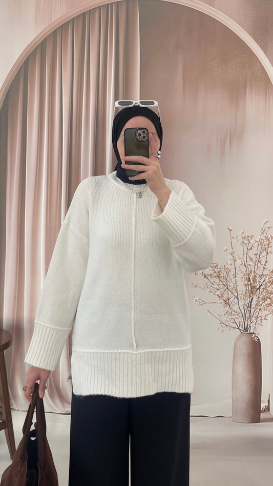 Basic Bisiklet Yaka Kazak Ekru