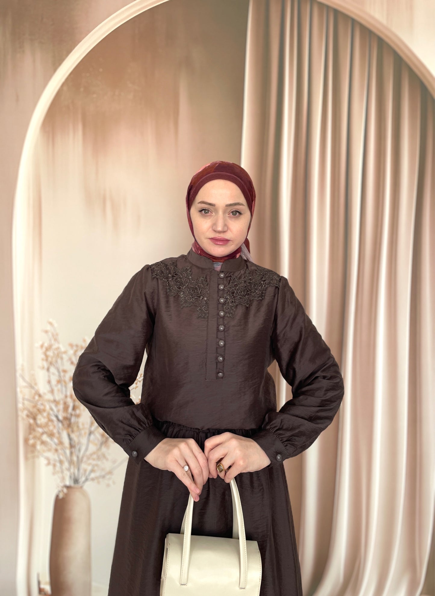 Dantel Tasarım Nostaljik Takım Acı kahve