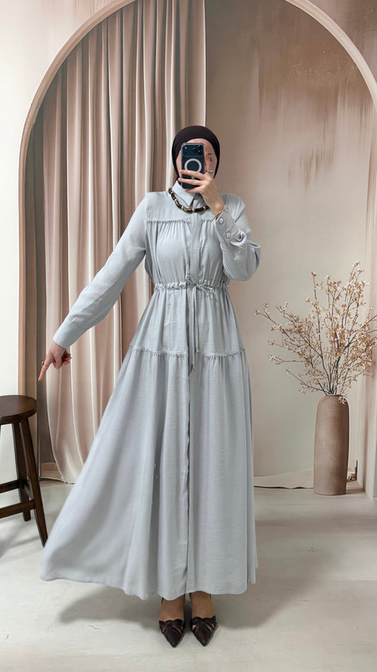 Güpürlü Cupra Elbise Gri