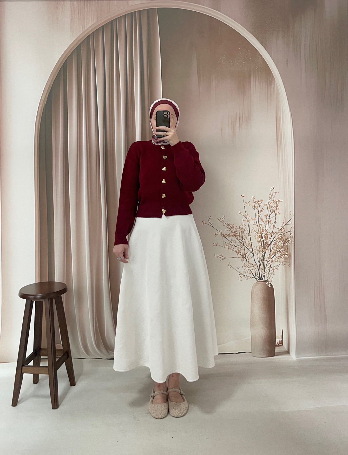 Kalp düğmeli hırka  Bordo