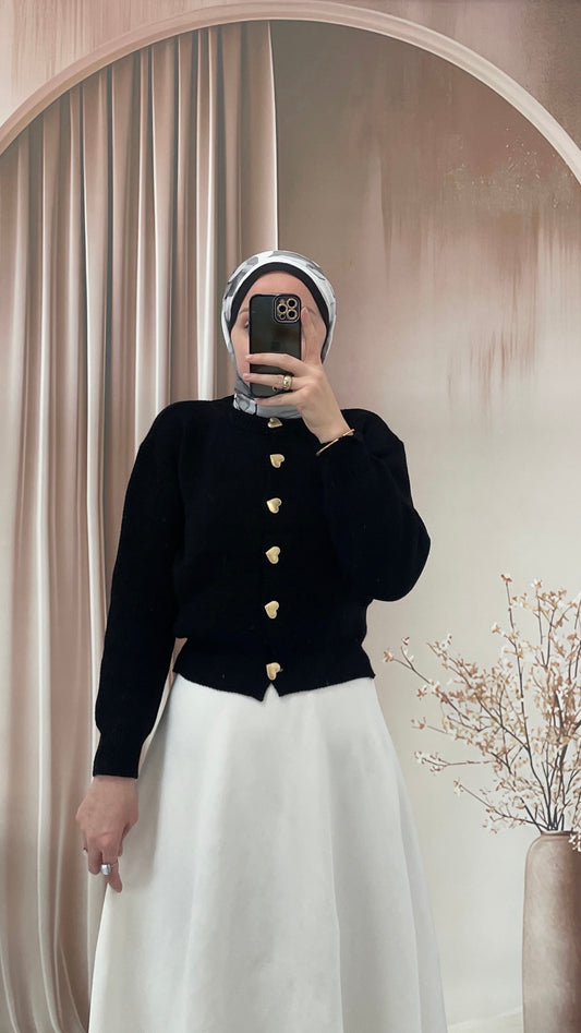 Kalp düğmeli hırka Siyah