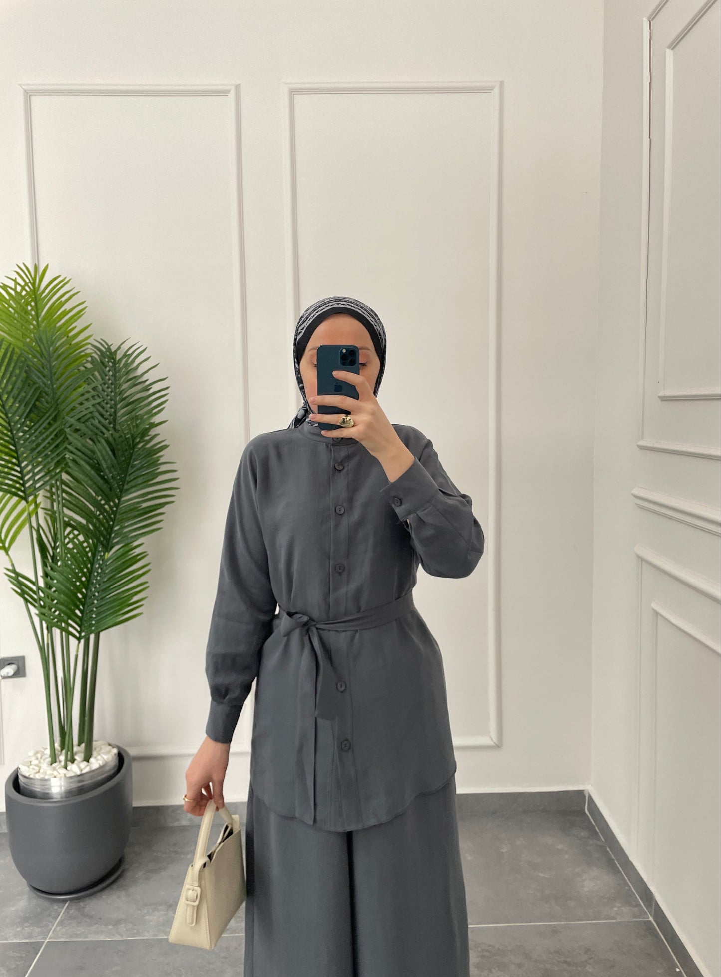 Tencel Keten Etek Pantolonlu Takım Antrasit