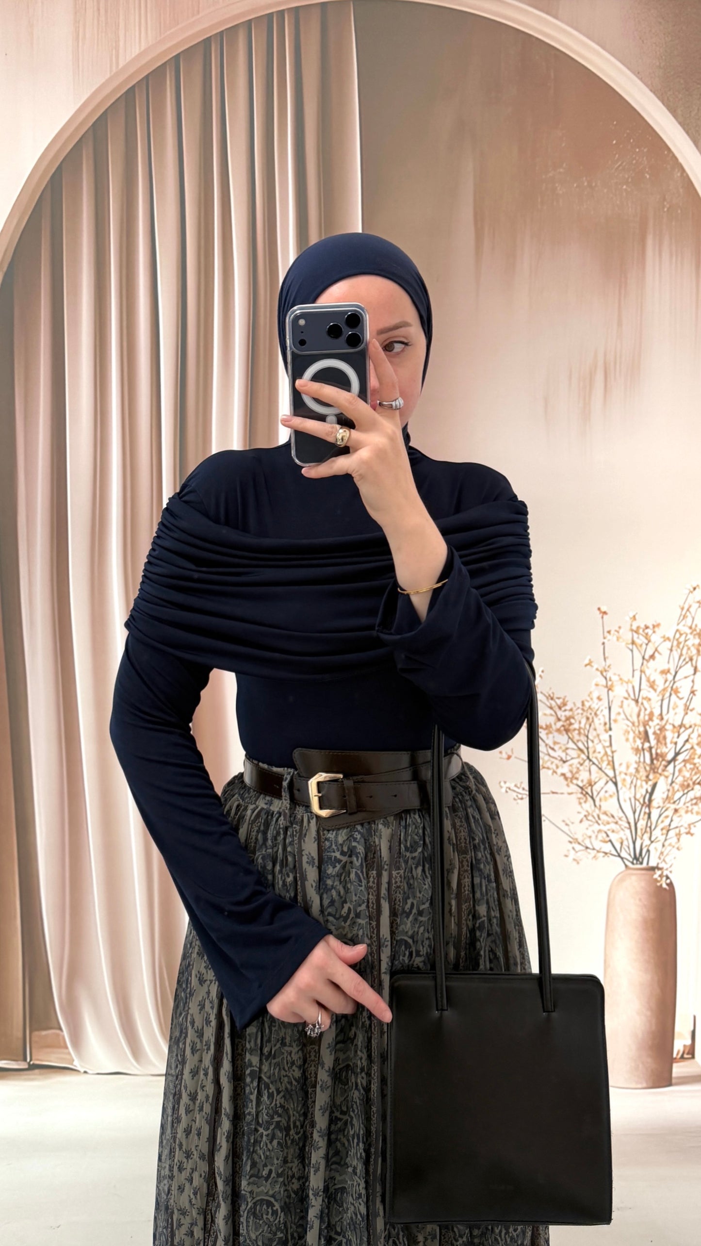 Omuz Drapeli Bluz Lacivert